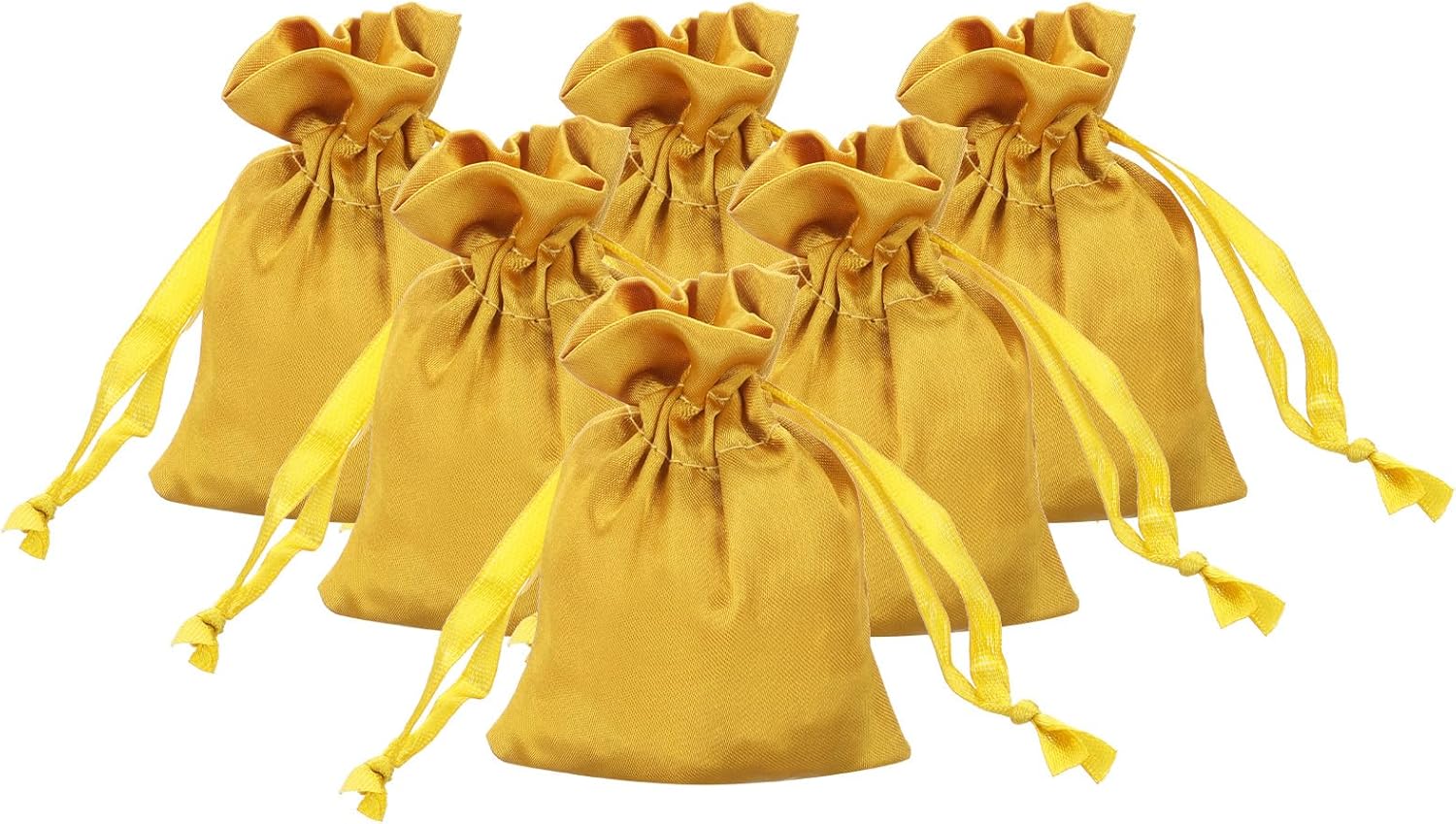 PATIKIL Satin Gift Bags, 6 Pcs 3.5 x 3 Inch Wedding Favor Drawstring Bags with Drawstring for Birthday Christmas Jewelry Party, Gold Tone