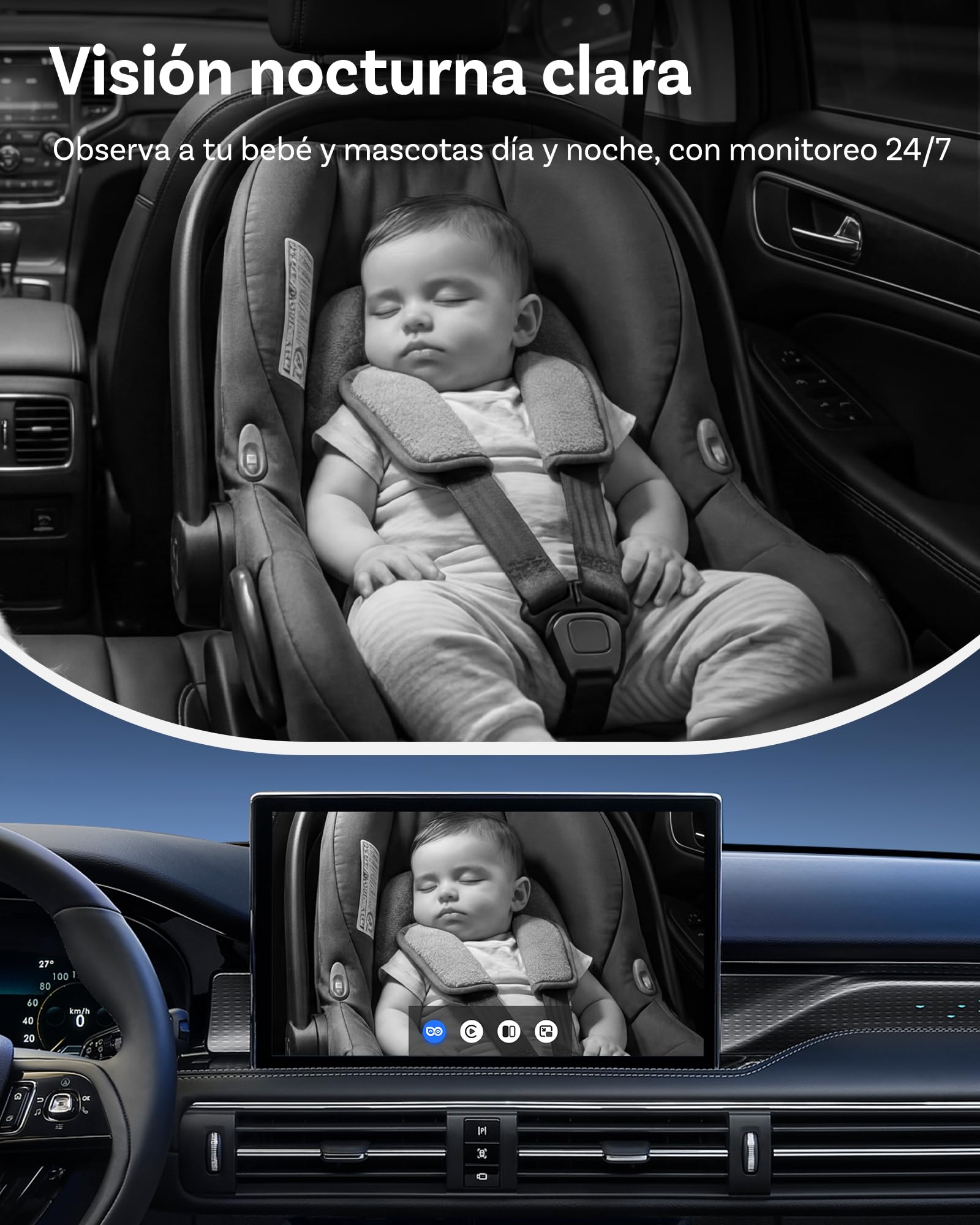 OTTOCAST Cabin Care, Adaptador CarPlay Inalámbrico con Cámara 2026, Cámara Bebé para Coche, Monitor Bebé CarPlay en Pantalla Original, Pantalla Dividida & Pip, Visión Nocturna 1080P, Plug & Play