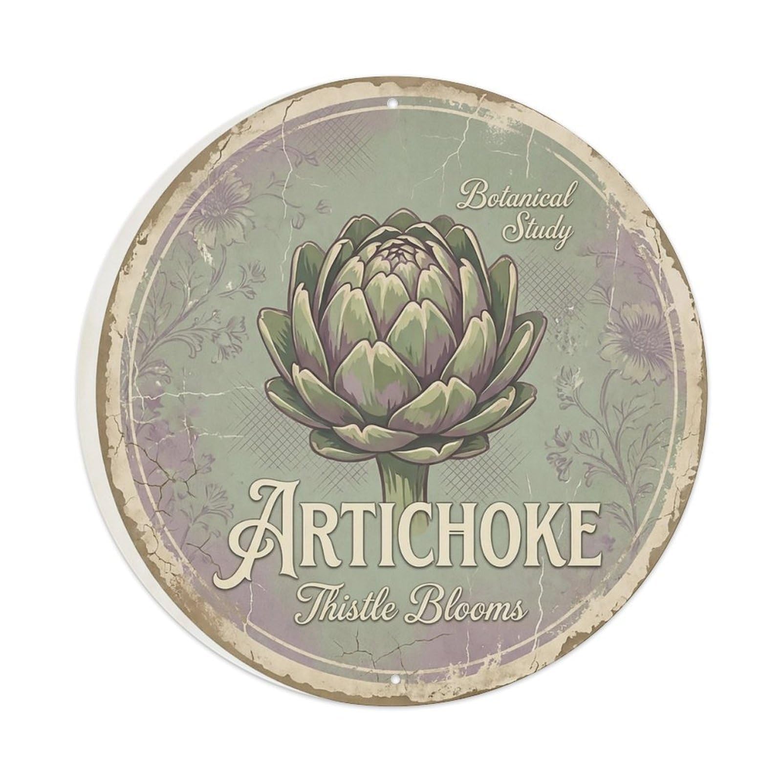Cxhjca 8X8inch(20X20cm) Vintage Cottagecore Garden Artichoke Thistle Bloom Metal Tin Sign