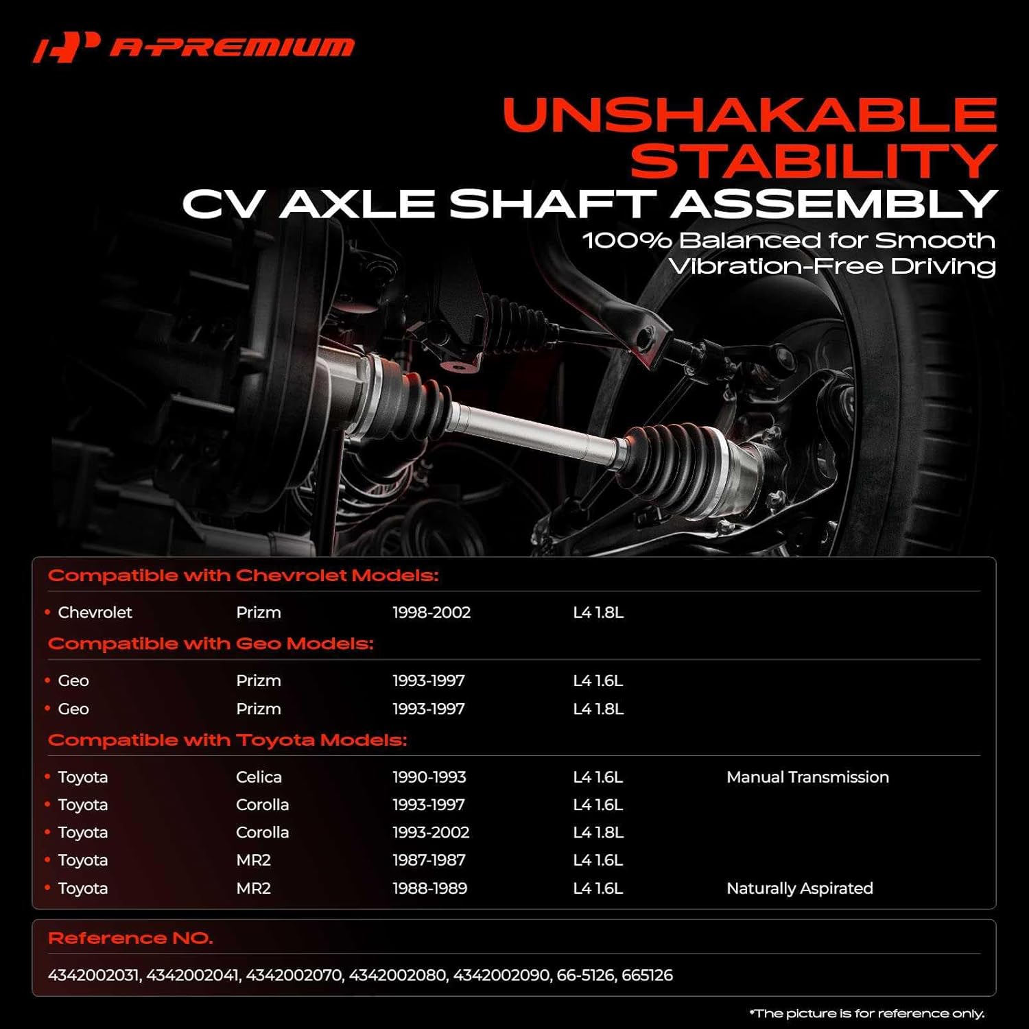 A-Premium CV Axle Shaft Assembly Compatible with Toyota Celica 1990-1993, Corolla 1993-2002, MR2 1987-1989 & Chevrolet Prizm 1998-2002 & Geo Prizm, Front Left Driver Side, Replace# 4342002031