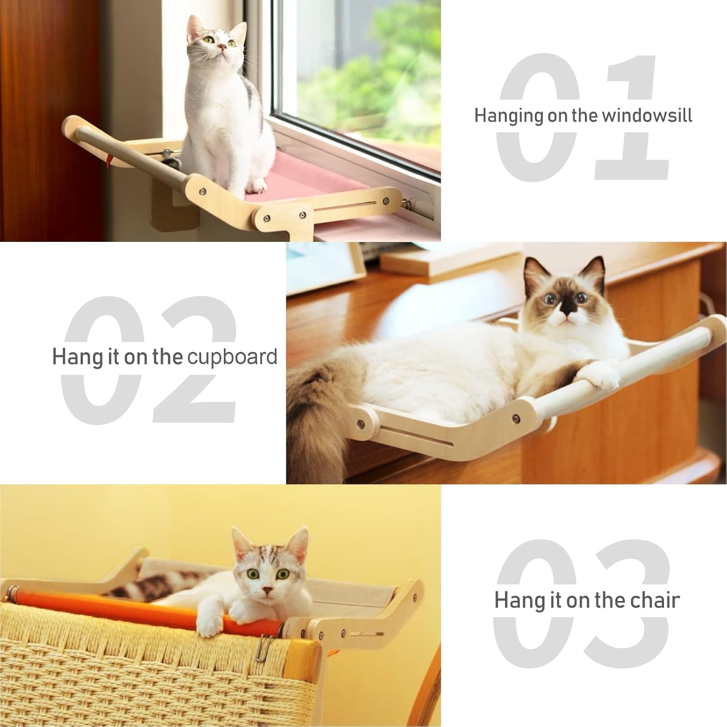 MEWOOFUN Cat Window Perch Lounge Mount Hammock Window Seat Bed Shelves for Indoor Cats No Drilling No Suction Cup (Yellow/Grey) : Pet Supplies
