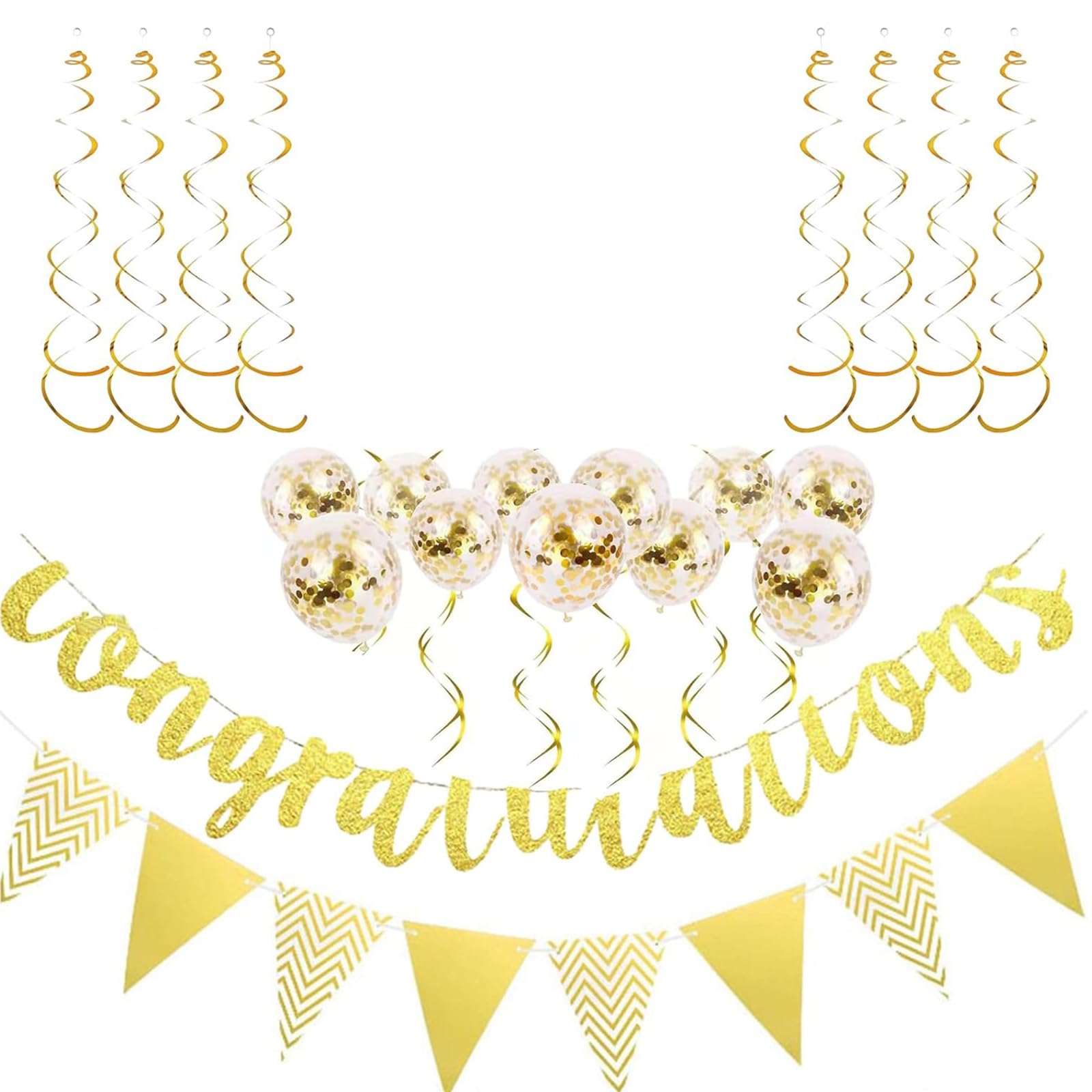 Gold Congratulations Banner & Decorations Set, Perfect with Congratulations Balloons for Graduation Party, Birthday, Christmas, Wedding & Holiday Celebrations