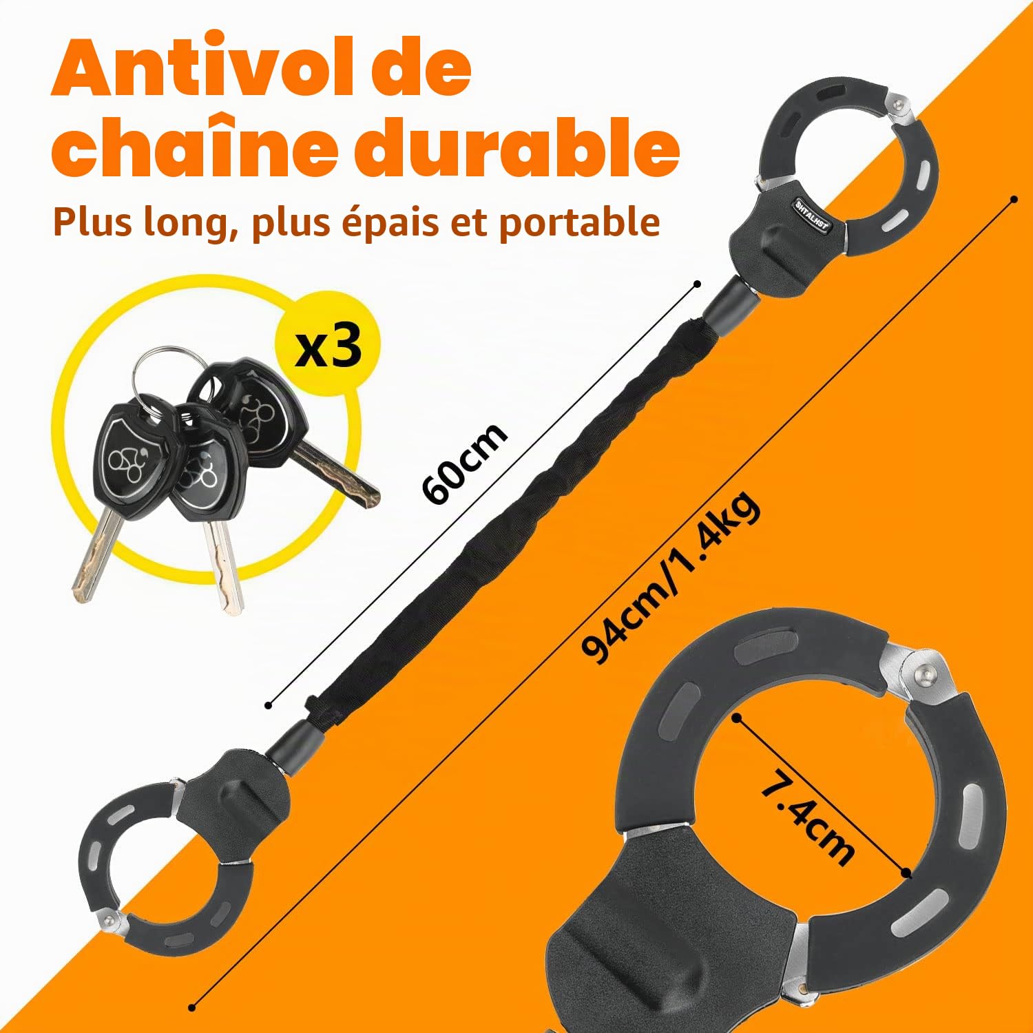 Antivol Trotinette Electrique,Cadenas Trotinette Electrique, Verrou de Menotte Pour Scooter électrique, Idéal Pour Les Vélos, Trottinettes, Poussettes, Portail, Clôture, Etc