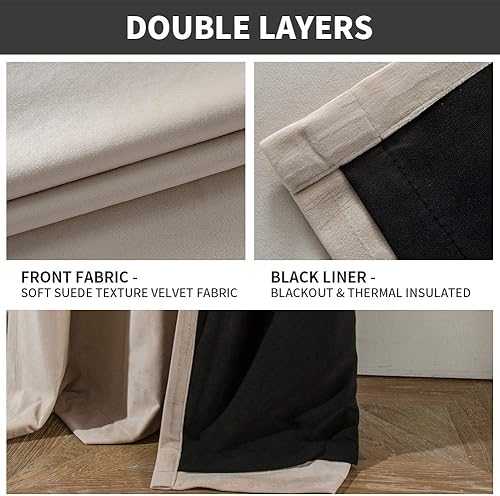 Miniatura 3 de Melodieux Cortinas de terciopelo 100% opacas para dormitorio, sala de estar, súper suaves, cortinas con aislamiento térmico con forro negro, 52 x 96