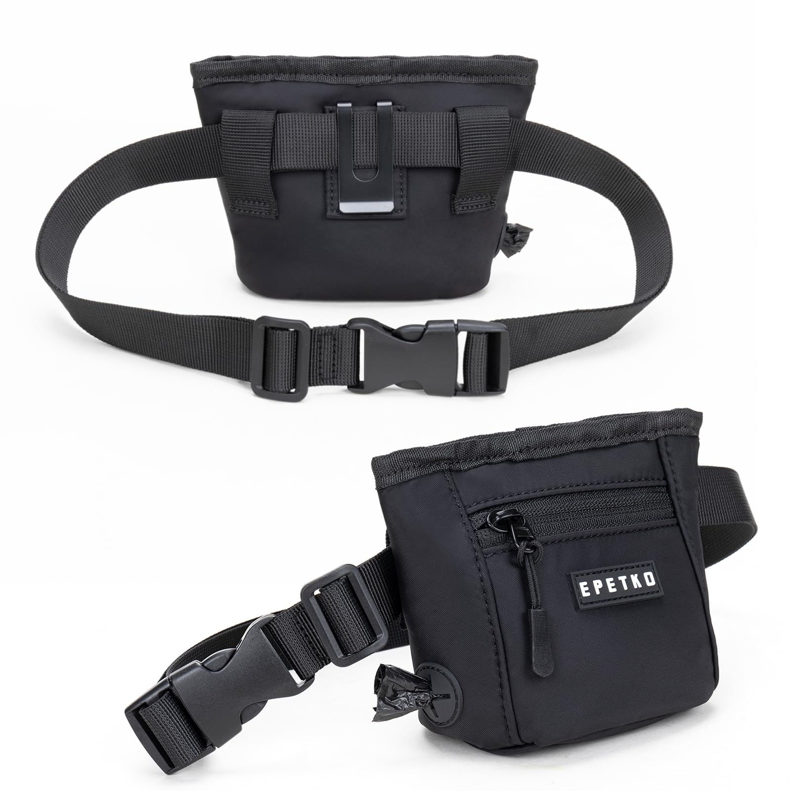 EPETKO Dog Treat Pouch, Powerful Magnet Closure Device Dog Training Treat Bag Large Capacity Pet Treat Pouch with Poop Bag Dispenser Treat Bag for Dog Training with Metal Waistband Clip (Black) - image 2