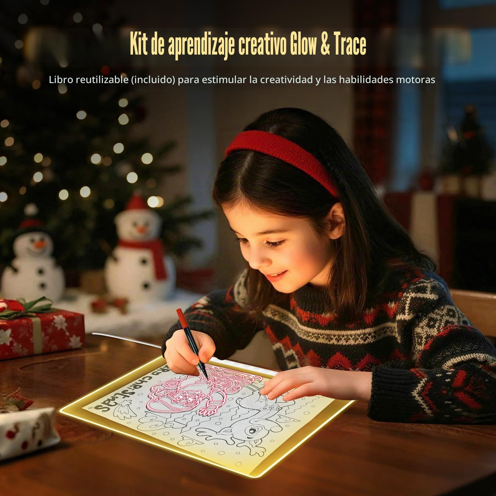 Pizarra LED Niños, Pizarra Luminosa Niños, Tablero de Dibujo LED 35x25 cm, 13 Efectos de Luz, Incluye Adaptador, Soporte, Cadena de Suspensión, Regalo para Cumpleaños Navidad