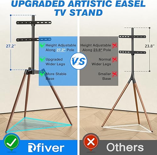 Miniatura 2 de Rfiver Soporte de TV con caballete artístico, altura ajustable y giratorio de 100 para televisores de pantalla plana LCD LED de 32 a 65 pulgadas,