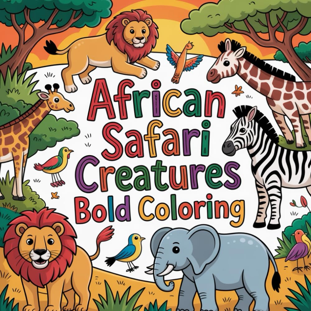 African Safari Creatures Bold Coloring: cute coloring book for kids, coloring book for adults, kawaii coloring book, Coloring Book for Adults and ... coloring fun, mindful coloring activity