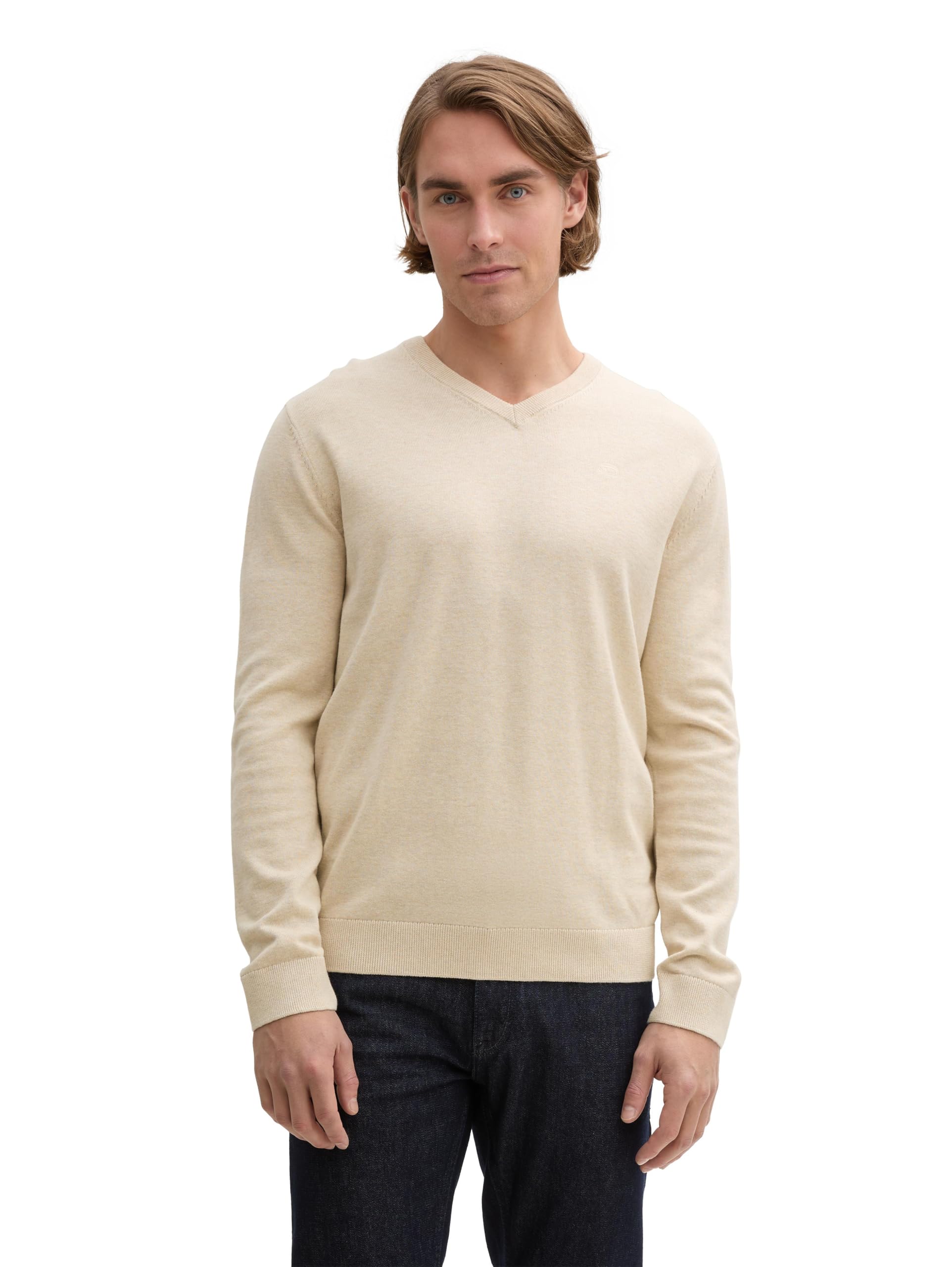 TOM TAILOR Men's Jumper, 28596 Soft Beige Melange, S