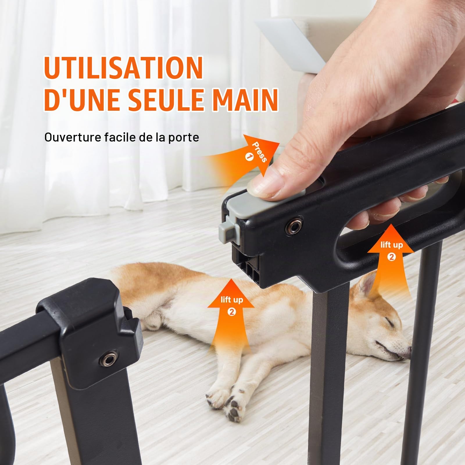 VEVOR Barrière de Sécurité Extensible 75-135 cm Hauteur de 76 cm Barrière d'Escalier à Fermeture Automatique sans Perçage Grande Ouverture 533 mm à 180° Clôtures Enfants et Chiens pour Couloir Noir