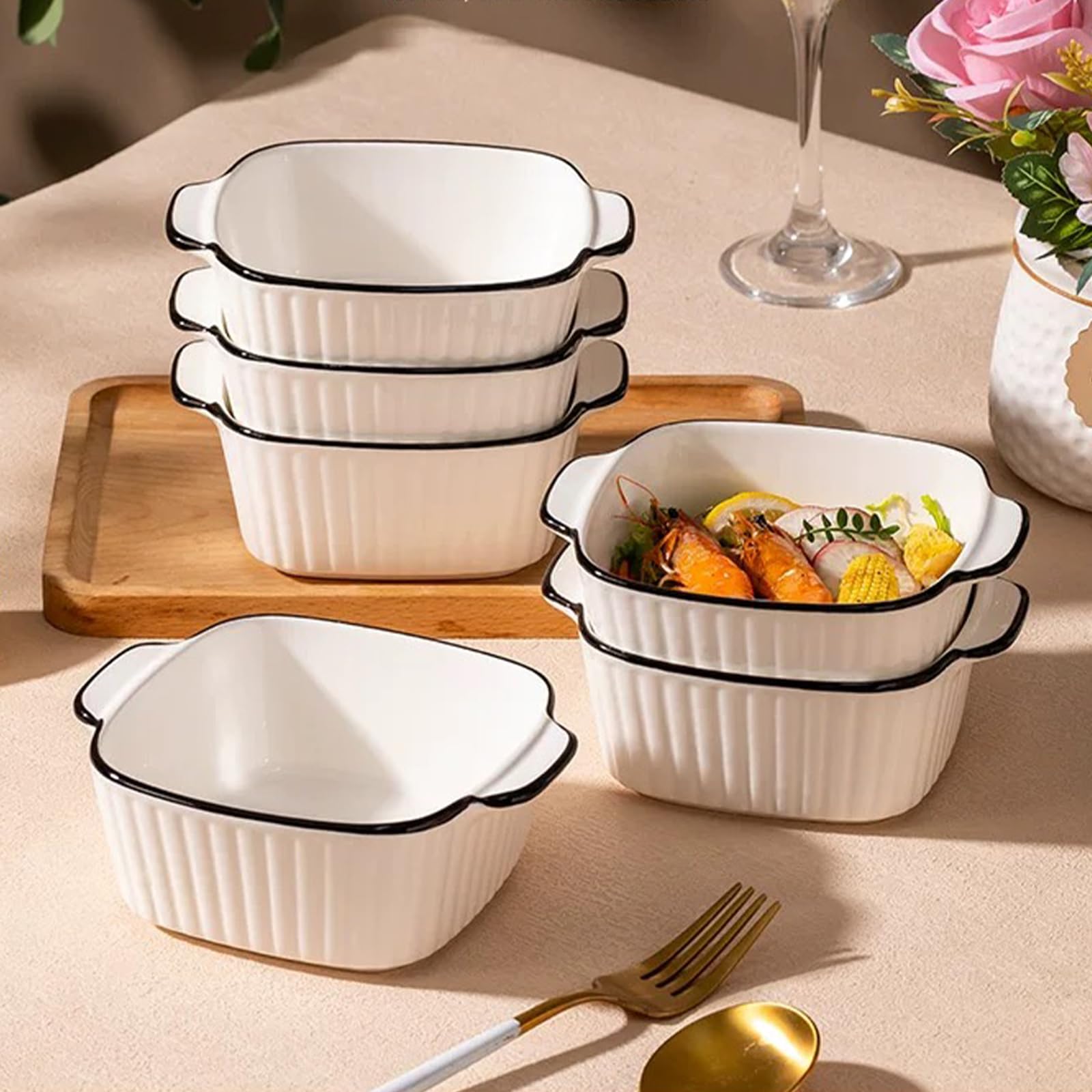 Teglia da forno piccola, in ceramica, set da 4 pezzi, pirottini quadrati, stampi da forno con manici in ceramica, piccolo forno, per lasagne, tiramisù, stampo da forno (stile B)