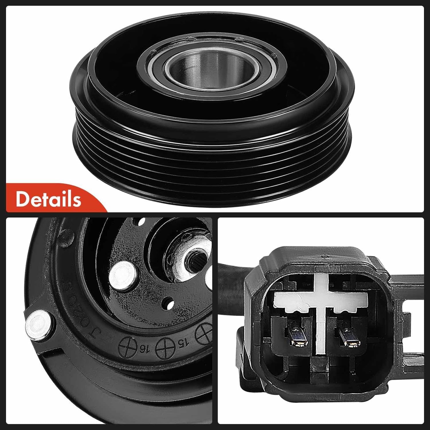 A-Premium Air Conditioner AC Compressor Clutch Kit Compatible with Ford Escape 2008-2012 & Mazda Tribute 2008-2011 & Mercury Mariner 2007-2011, 3.0L, DKS17D Compressor, with 6-Groove Pulley