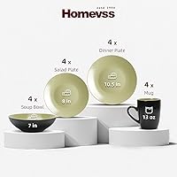 Vista 76 de Colors Life juego de vajilla, exterior negro brillante con interior de color mate