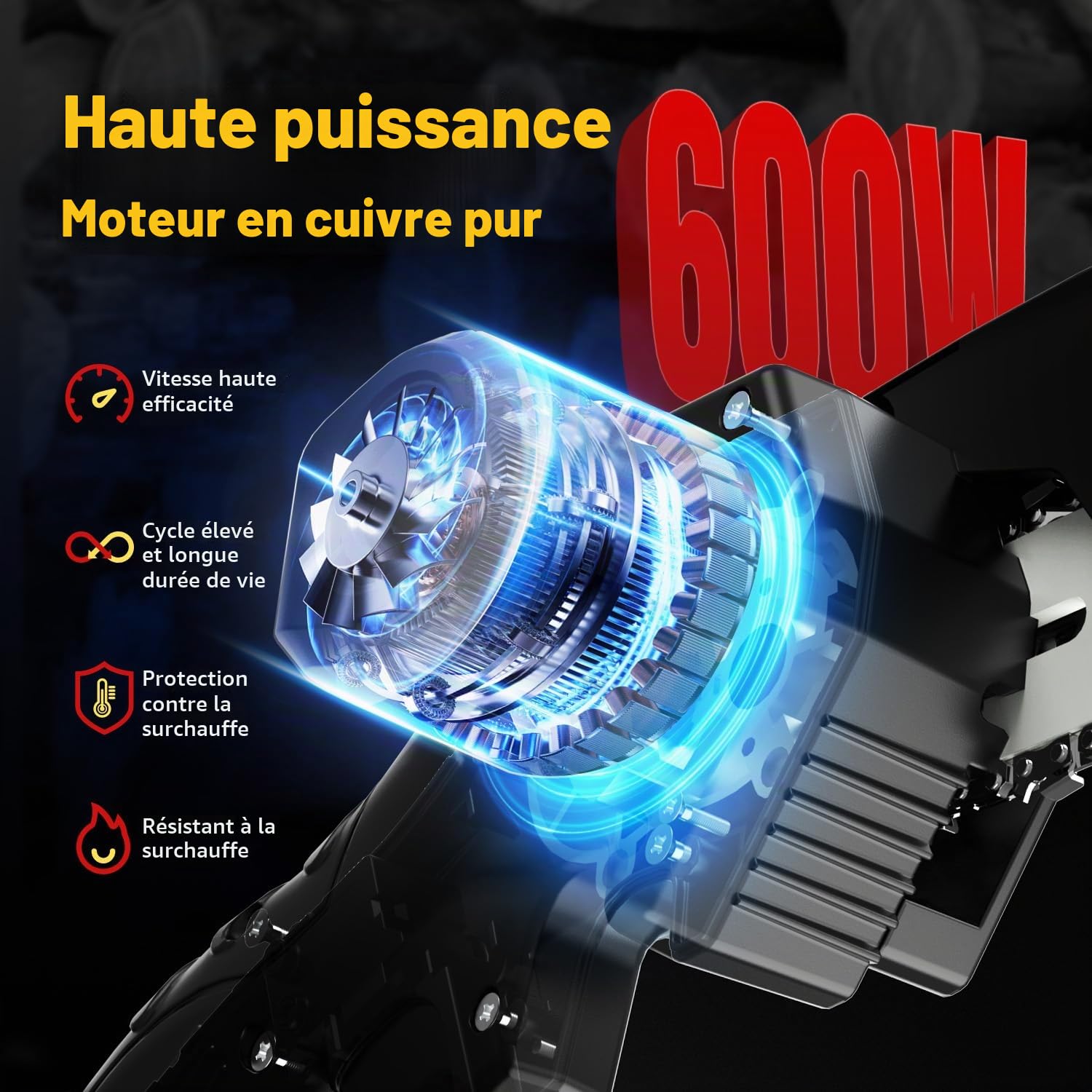 Mini Tronconneuse a Batterie 4000mah 6 Pouces Tronconneuse Electrique Sans Fil avec 2 Chaines Scie Electrique Elagueuse Tronçonneuse à une Main pour Jardin Cour Maison