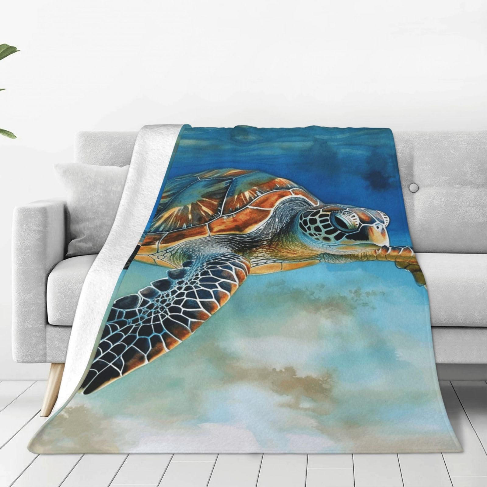 Sea Turtle Throw Blanket for Couch, Plush Fuzzy Soft Flannel Blankets and Throws for Sofa, 40"x30" Bed Blankets for Travel Camping Chair, All Season Warm Fleece Blanket