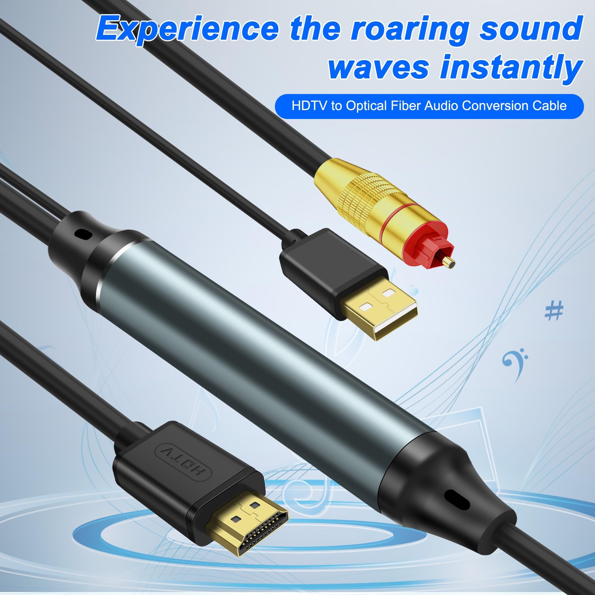 XMSJSIY Adaptador HDMI ARC a audio óptico, extractor HDTV ARC a SPDIF, cable de fibra óptica con cable de alimentación USB para sistema de sonido, altavoz, cine en casa
