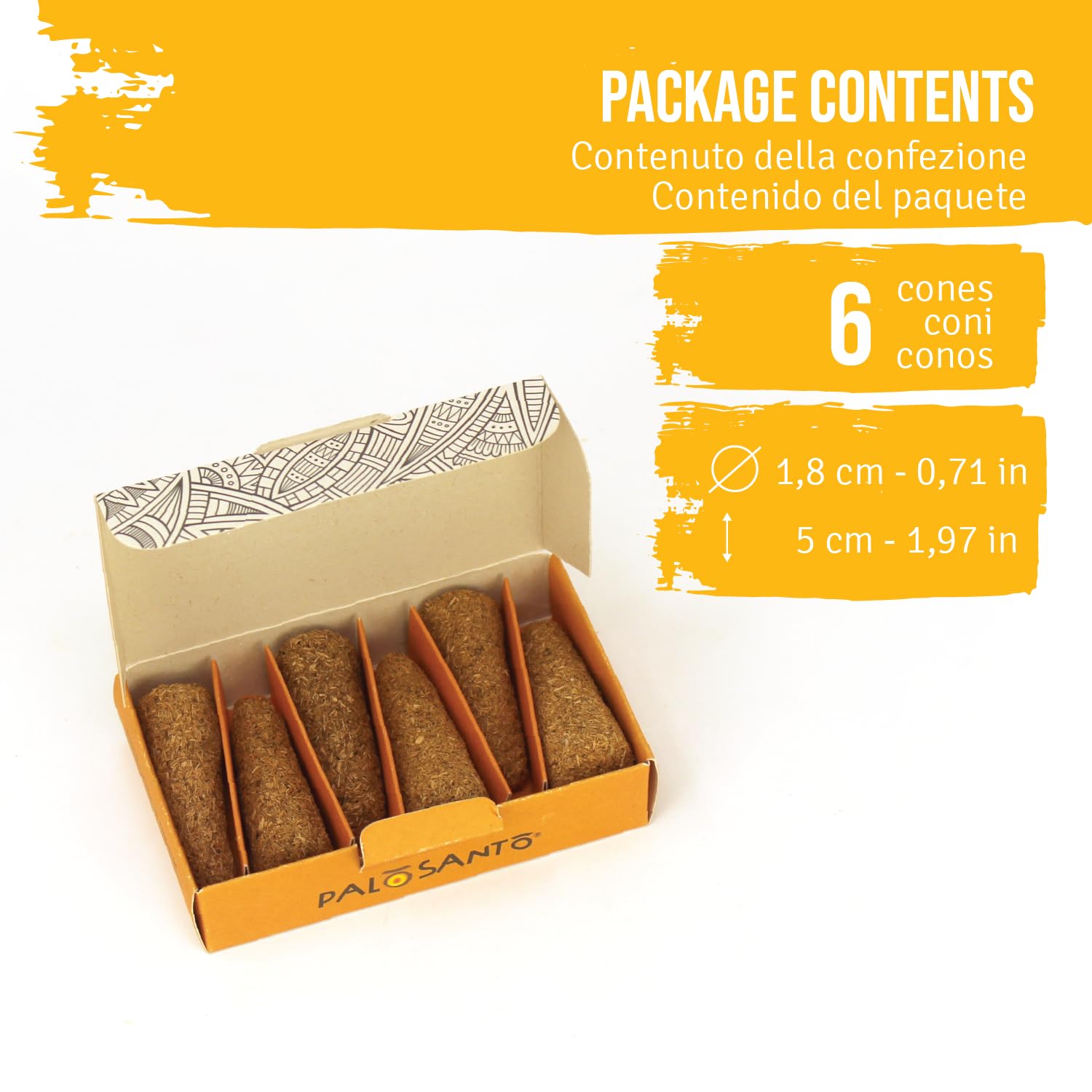 PALOSANTO - Palo Santo Cones from Ecuador – Amarillo - Wild Harvested & Sustainably Sourced Palo Santo Wood - 100% Natural Incense Cones for Yoga, Meditation, Rituals and Protection - 6 pcs