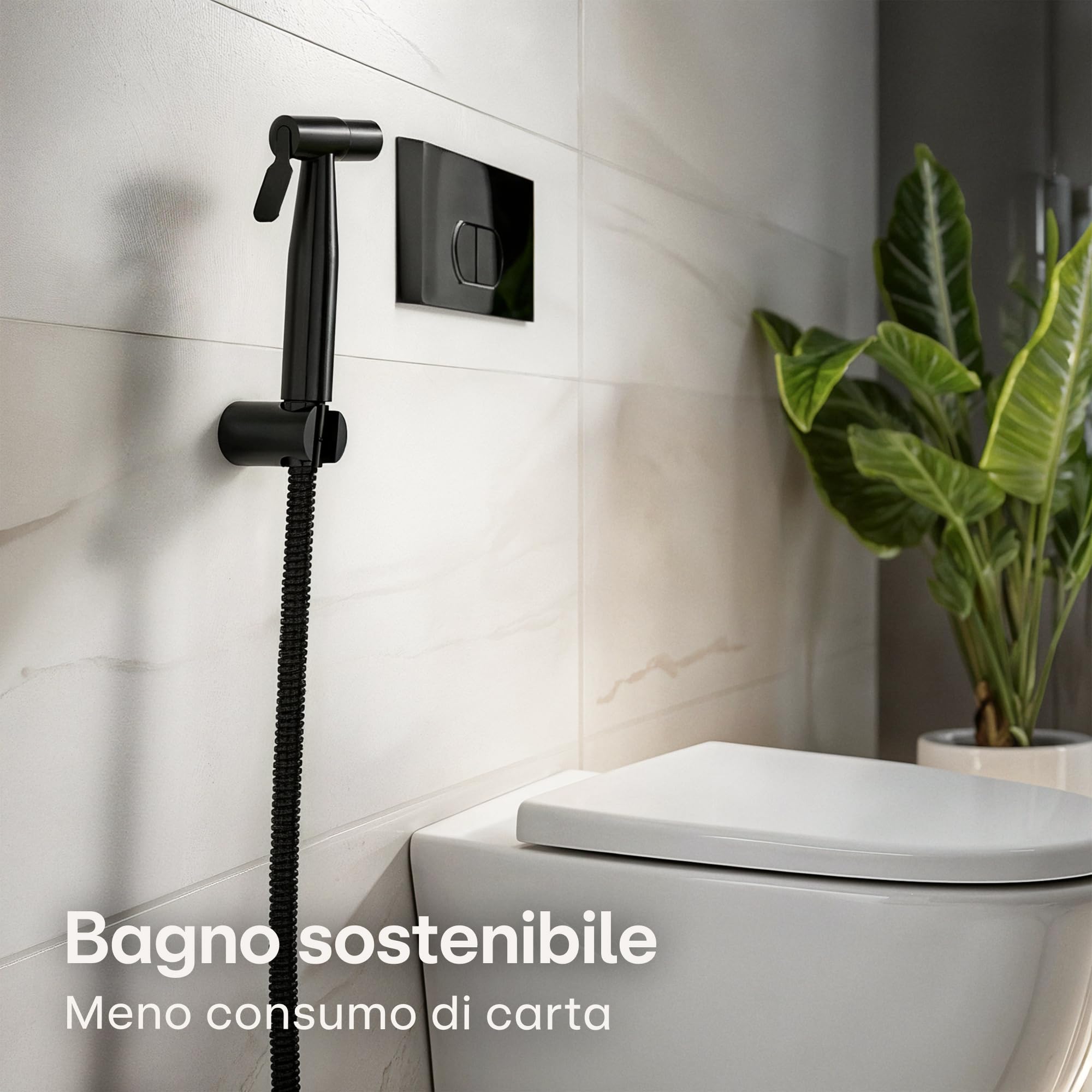 Praknu Doccetta per Bidet WC - Con Doccia, Tubo Flessibile e Supporto - Acciaio inox – Per attacco standard G1/2 – Facile da installare (Nero)