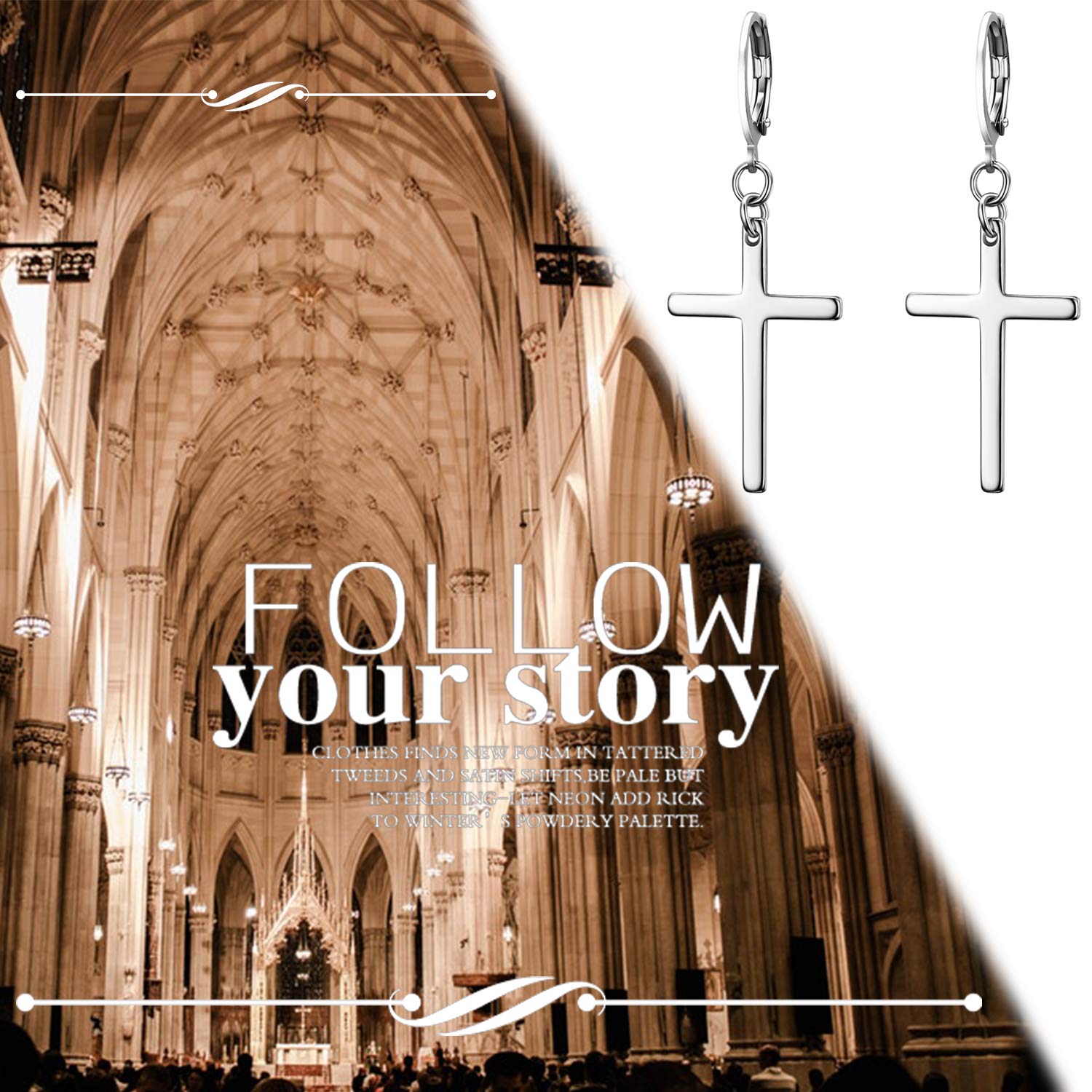 Pendientes largos de acero inoxidable forma de cruz plateado negro dorado para hombre mujer