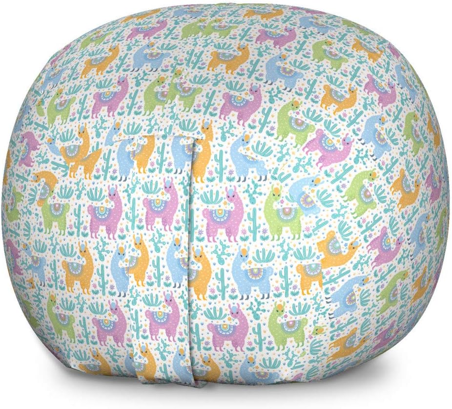 Ambesonne Llama Storage Toy Bag Chair, Americas Endemic Animal Alpaca and Cactus, Stuffed Animal Organizer Washable Bag, Large Size, Multicolor