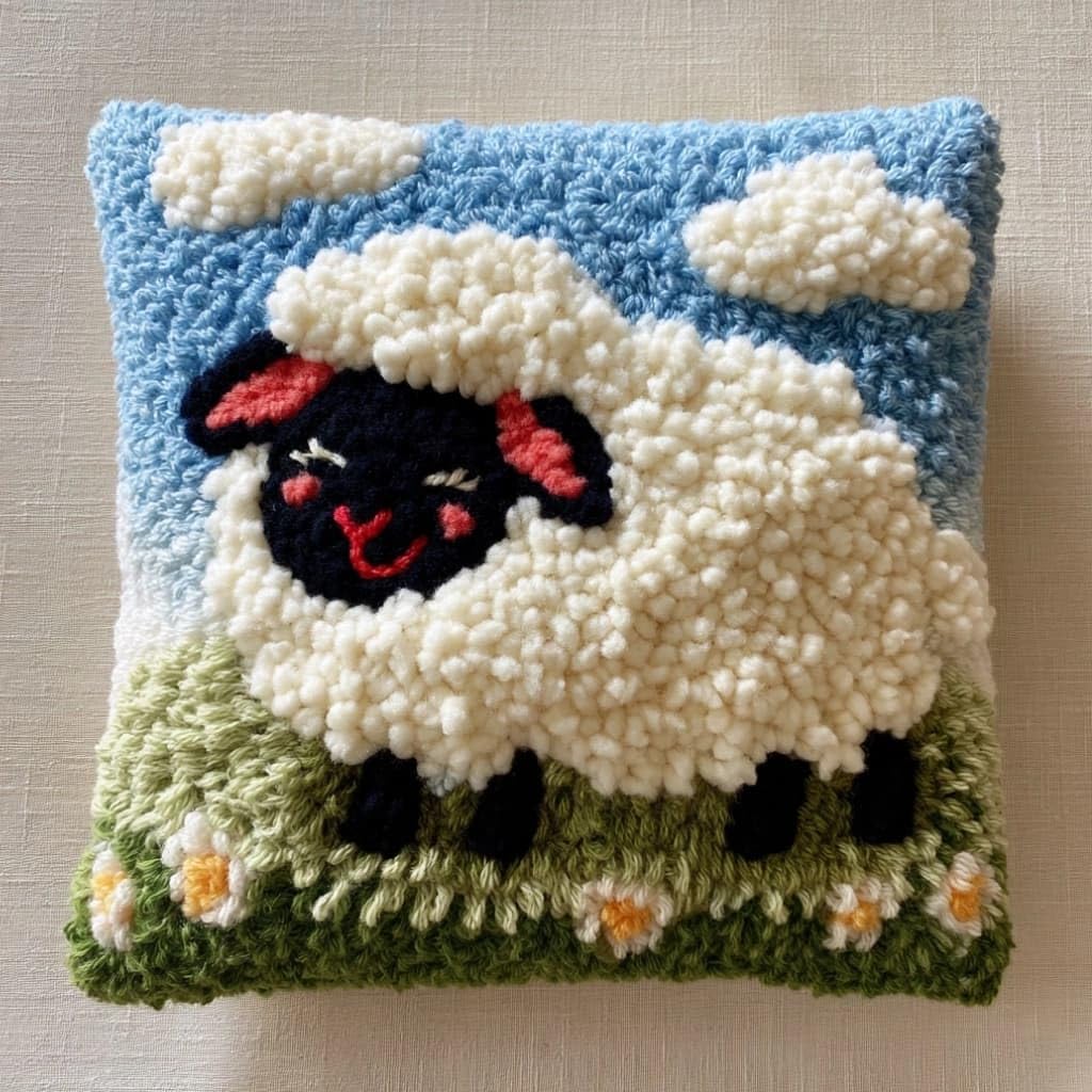 Taxpy Latch Hook Cushion Kits Sheep 17X17 Inch