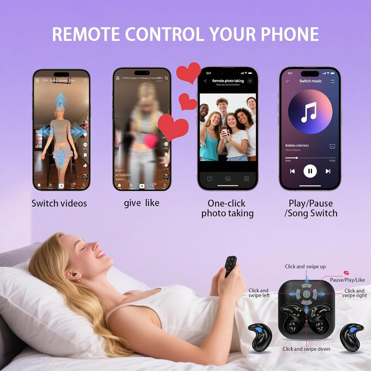 Sleep Invisible Ear Buds Earbuds for Side Sleeper Flat Sleeping On Side Hidden Discreet Micro Headphones Phone Remote Control Tiny Small Mini Secret Earbud Wireless Bluetooth for Work, Small Ear Canal image 5