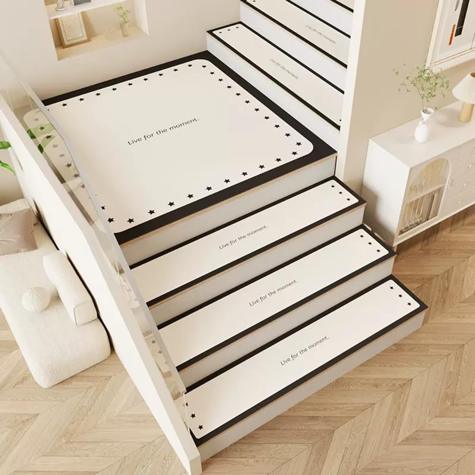 Peldaños de escalera antideslizantes de madera alfombras de goma de 26x75 cm pack de 15 modelo C