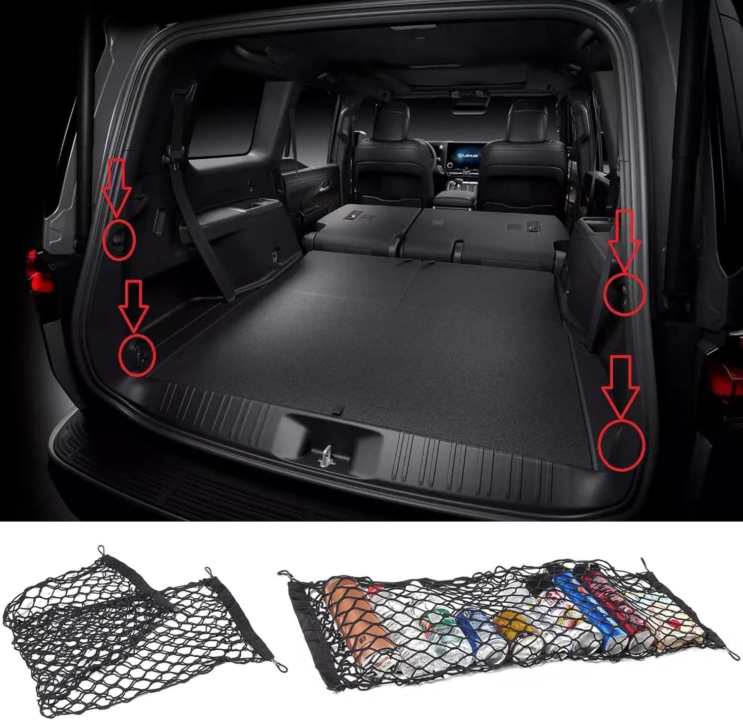 Rear Trunk Envelope Mesh Cargo Net Suitable for 2024 2025 2026 Lexus GX550 GX 550h J250 Baby Land Cruiser Overtrail Rear Trunk Mesh Cargo Storage Net Bag Modification The GX Accessories