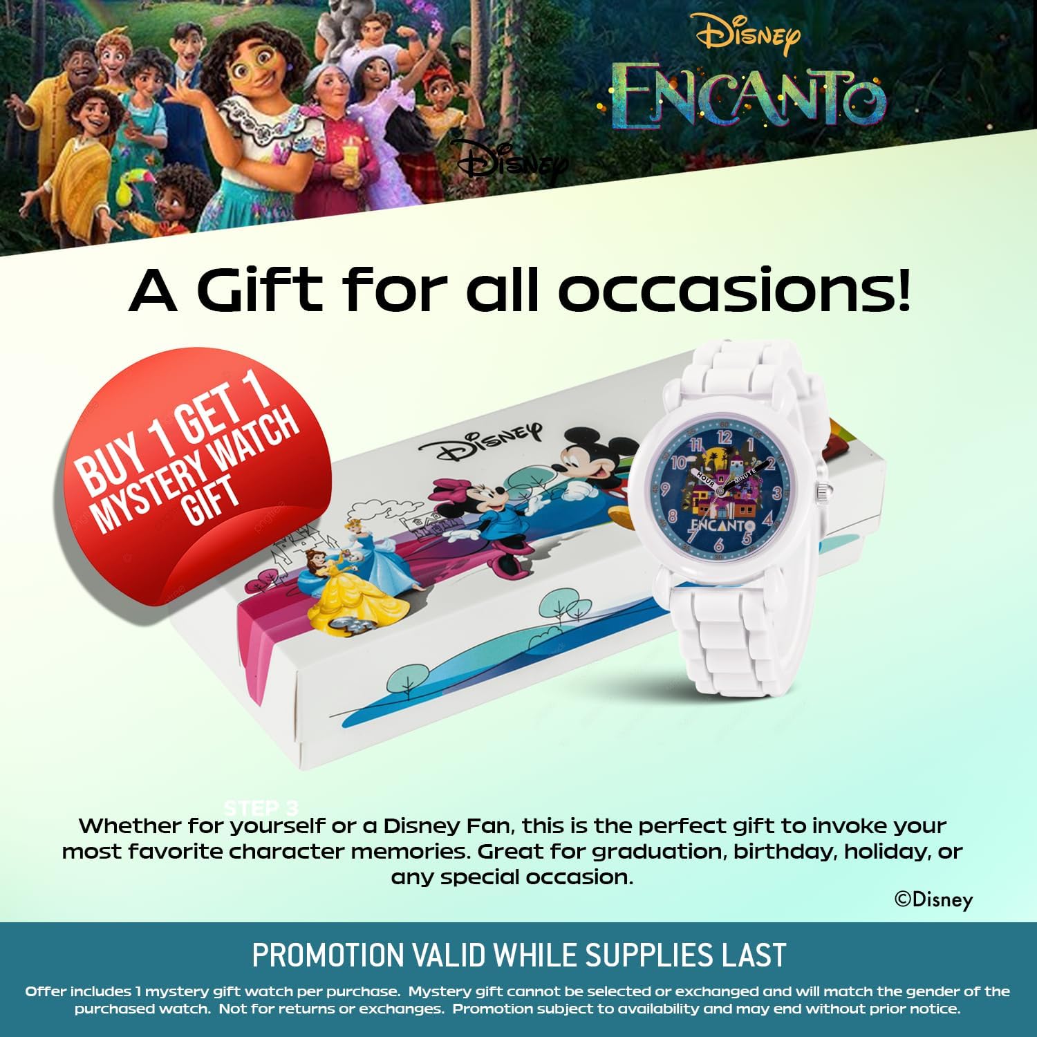 Disney Encanto Watch for Kids 3–7 with Classic Character Dial – Gift for Kids Who Love Encanto – Easy-Read Face, White Bezel, and White Silicone Strap - Buy and GET 1 Free Mystery Watch - Image 7