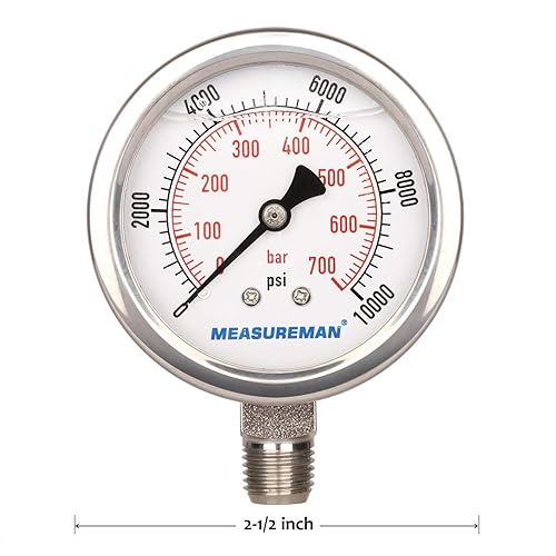 Miniatura 6 de MEASUREMAN 2-12" dial, 14"NPT más bajo, Glicerina llena hidráulica presión manómetro caja de acero inoxidable, 316 SS mojado parte, 0-10000psibar