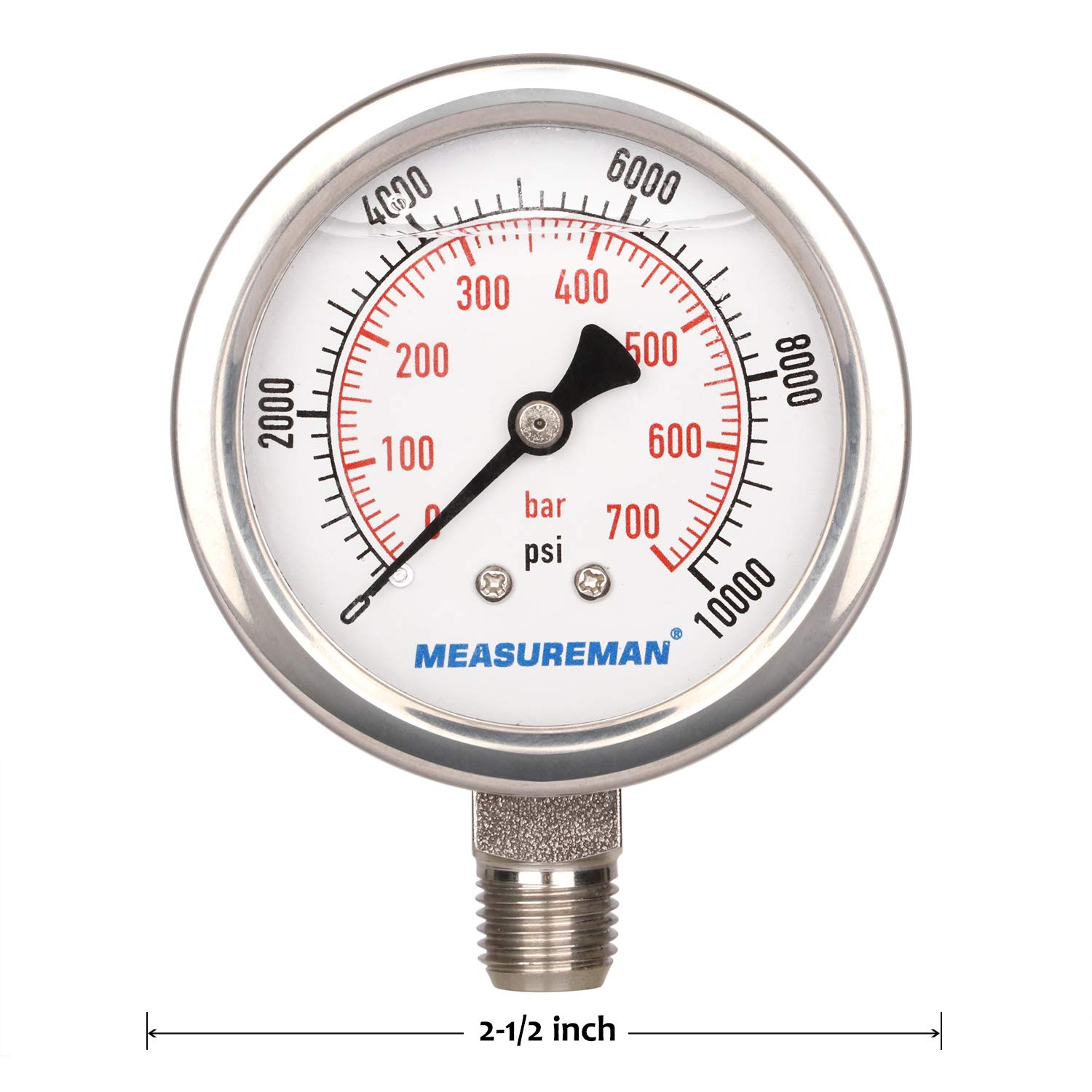 MEASUREMAN Pressure Gauge - 0-10000psi Stainless Steel -6
