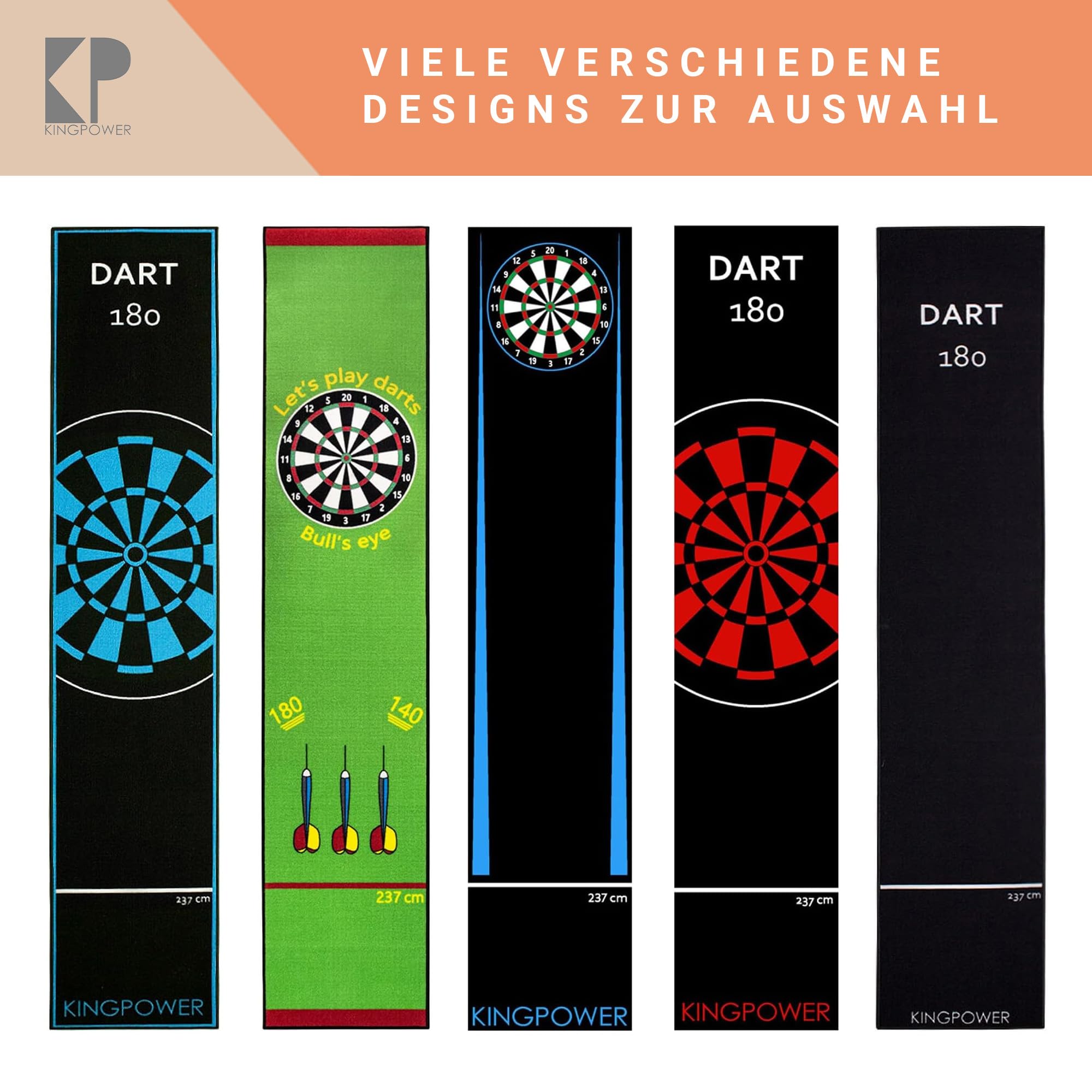 Kingpower Dartteppich mit Abwurflinie, Dart Zubehör mit Motiv, Dartmatte mit Oche, pflegeleichter Teppich rutschfest