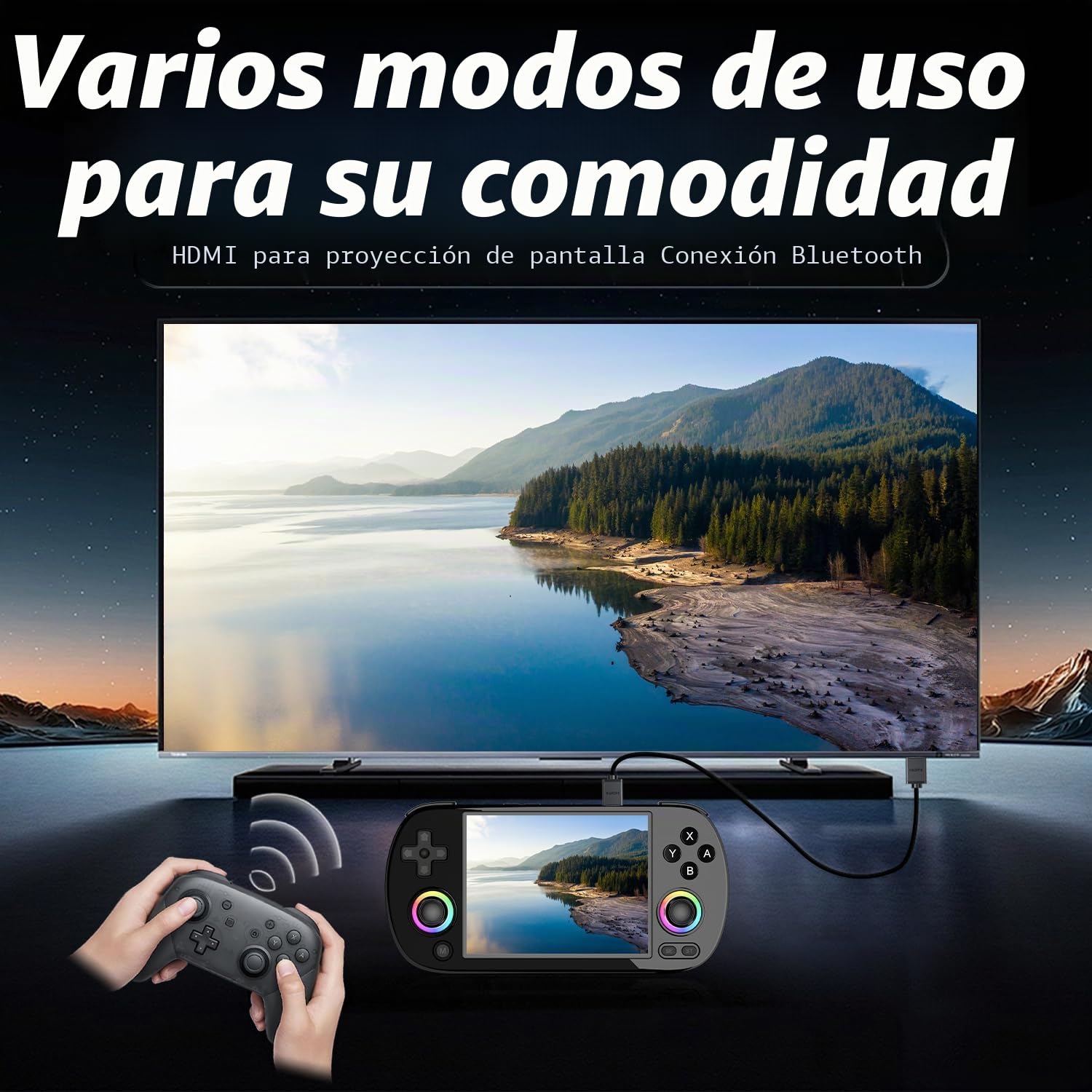 RG40XX H - Consola de juegos de mano, pantalla IPS de 4 pulgadas, sistema Linux, batería de 3200 mAh con iluminación RGB colorida de joystick, tarjeta TF de 64 G integrada y juegos 5528, compatible