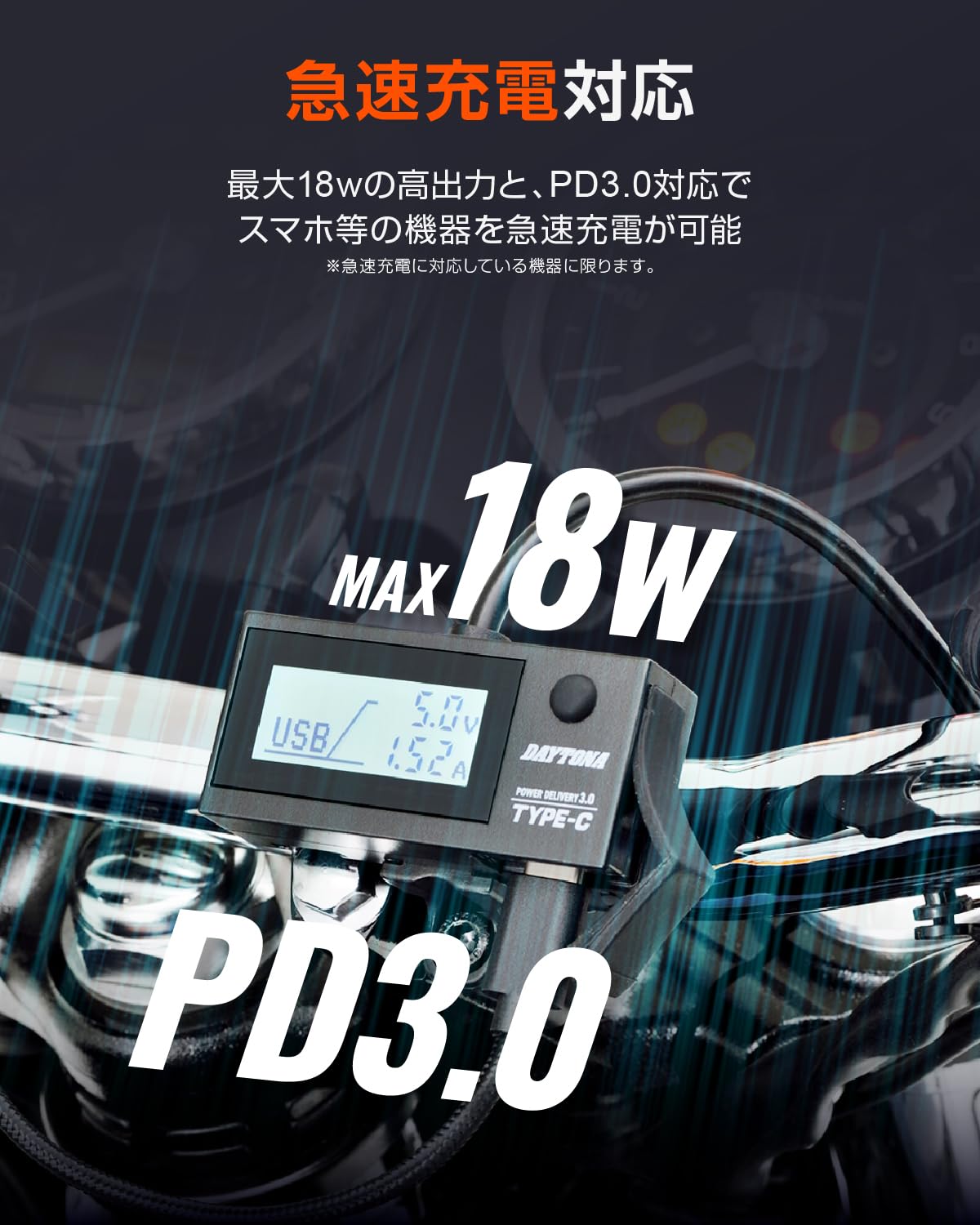Daytona 17239 Motorcycle USB Power Supply & Voltmeter, USB-C PD
