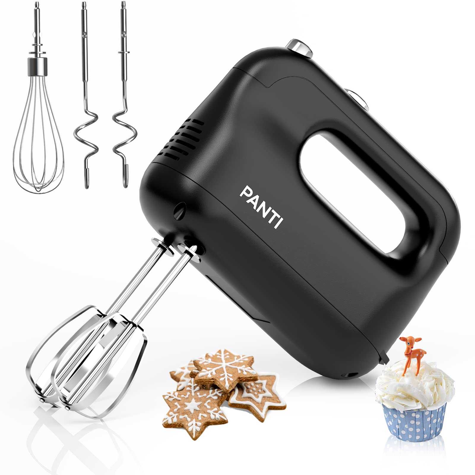 Hand Mixer Electric PANTI Kitchen Handheld Small Mixer with Beaters and Whisk 5 Dishwasher-safe Accessories 5 Speeds Eject