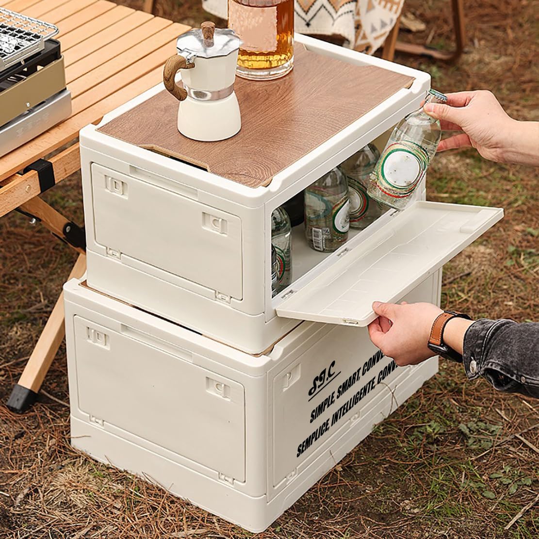 S.I.C Faltbare Aufbewahrungsbox mit Holzdeckel, Klapptisch, Campingtisch, Aufbewahrungsbox, für Schrank, Haus, Auto, Reisen, Camping, Picknick, 2 x 51 l, dunkelgrün