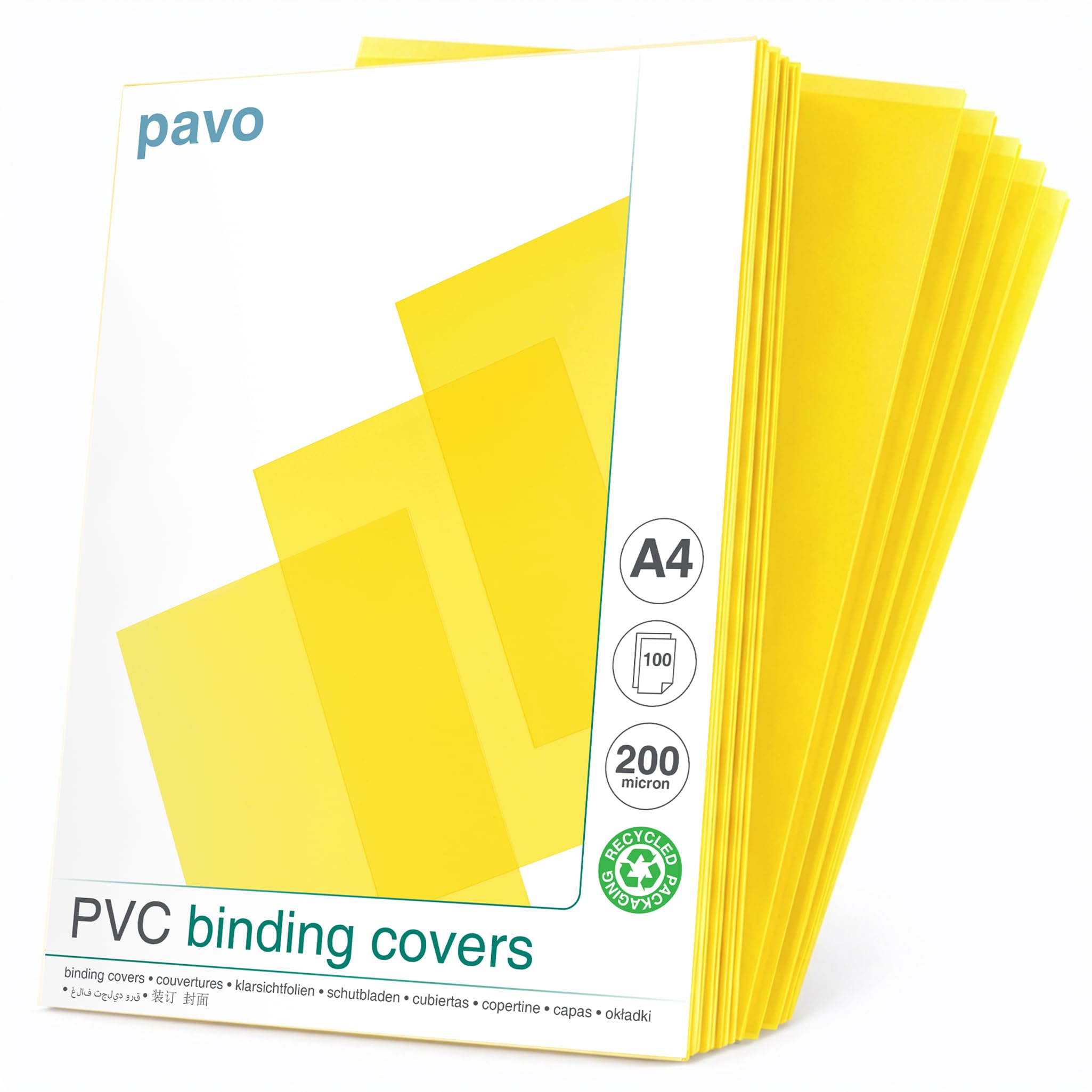 Pavo - A4 200 Micron PVC Glass Yellow Cover - Clear (Pack of 100)