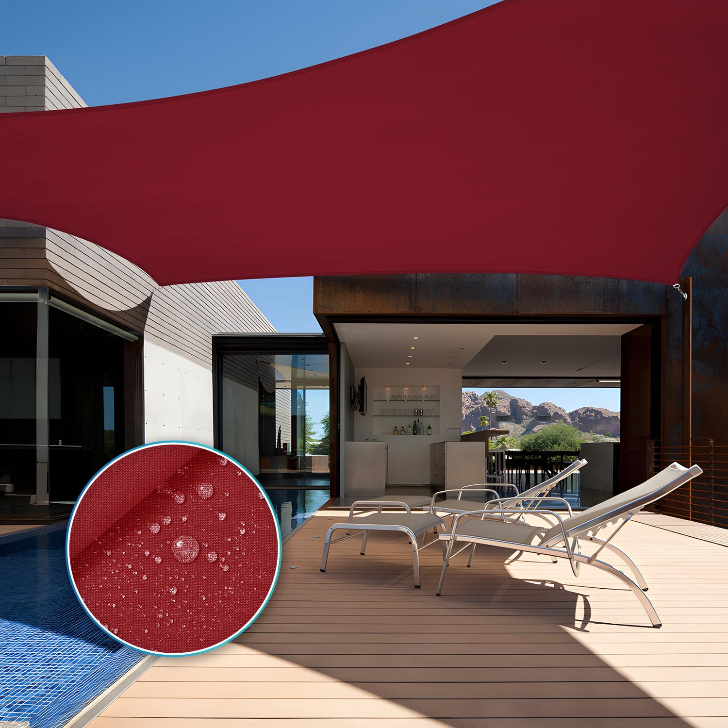 TANG 8'x12' Waterproof Sun Shade Sail Rectangle Outdoor Canopy UV Block Shade Cloth with Curved Edge for Patio Backyard Pool Pergola Cover, Red