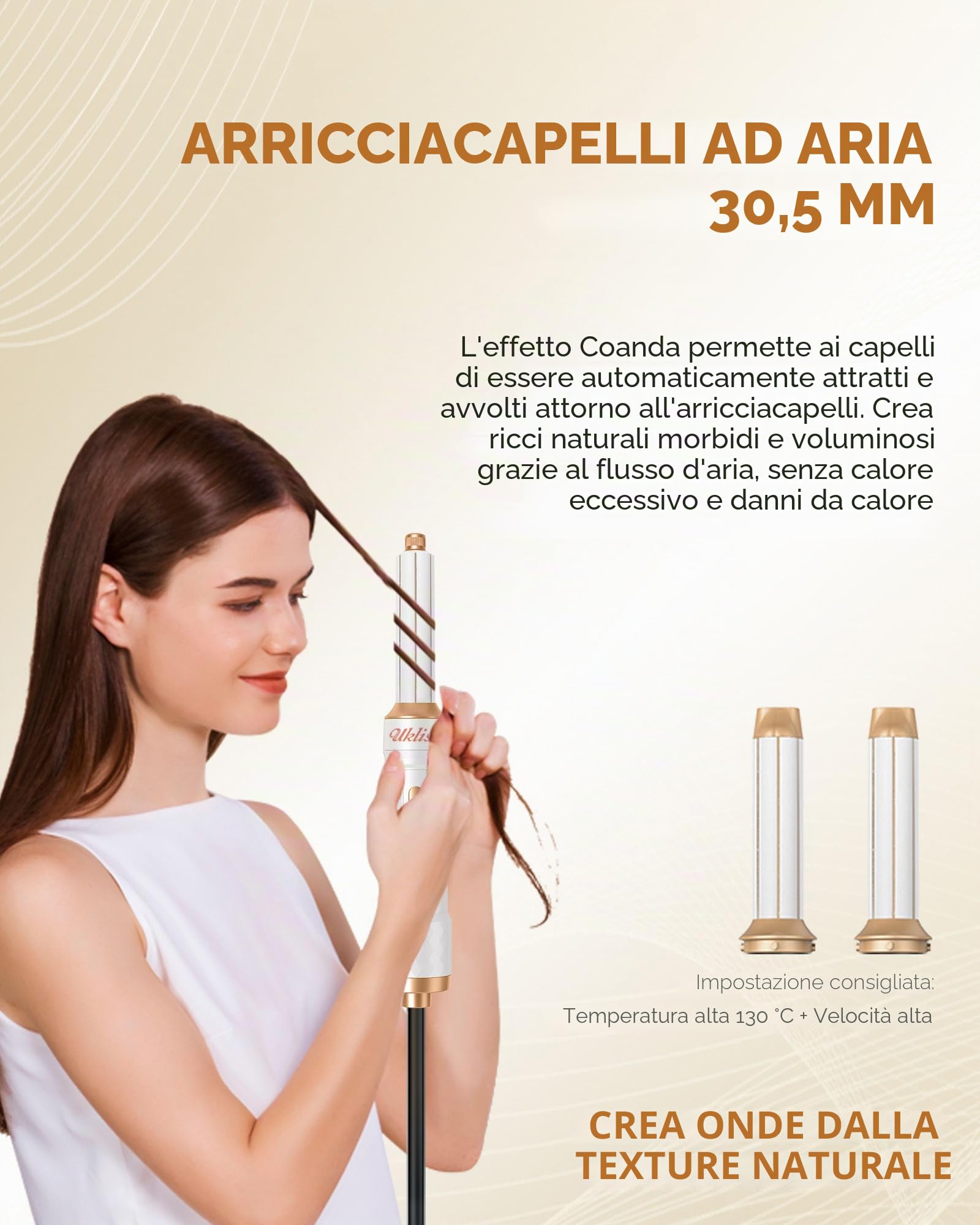 UKLISS Spazzola Asciugacapelli 6 in 1, Hair Styler Set with Hair Dryer Brush, Arricciacapelli Automatico, Thermal Brush, Spazzola Lisciante, Spazzola ad Aria Calda, Regali per Donne Styling - Bianco