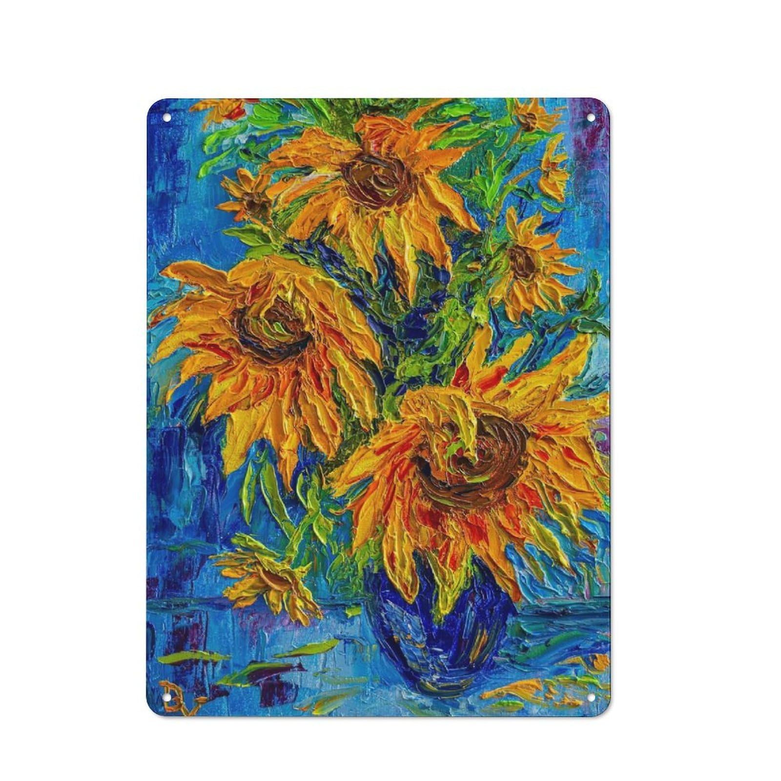 Junmoney Style-9 Tin Wall Plaque 40X30cm With Sunflowers Bouquet For Workshop Wall, With Clear Retro Wall Decor Character