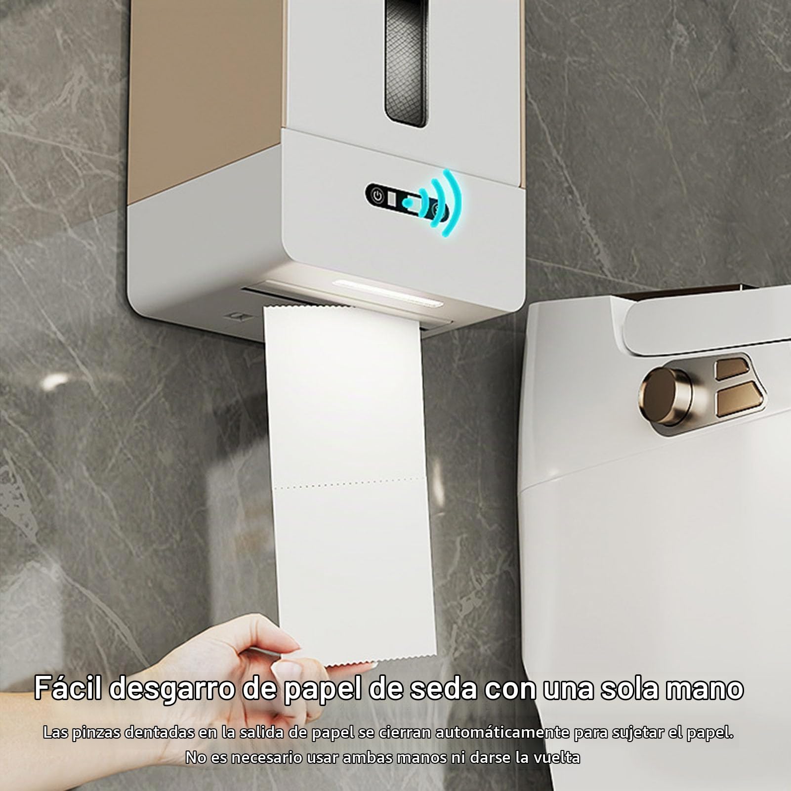 Keenso Dispensador Automático de Toallas de Papel con Sensor, Longitud Ajustable y Luz Nocturna, Diseño de Montaje en Pared Sellado para Baño, Cocina, Hotel (Brown)