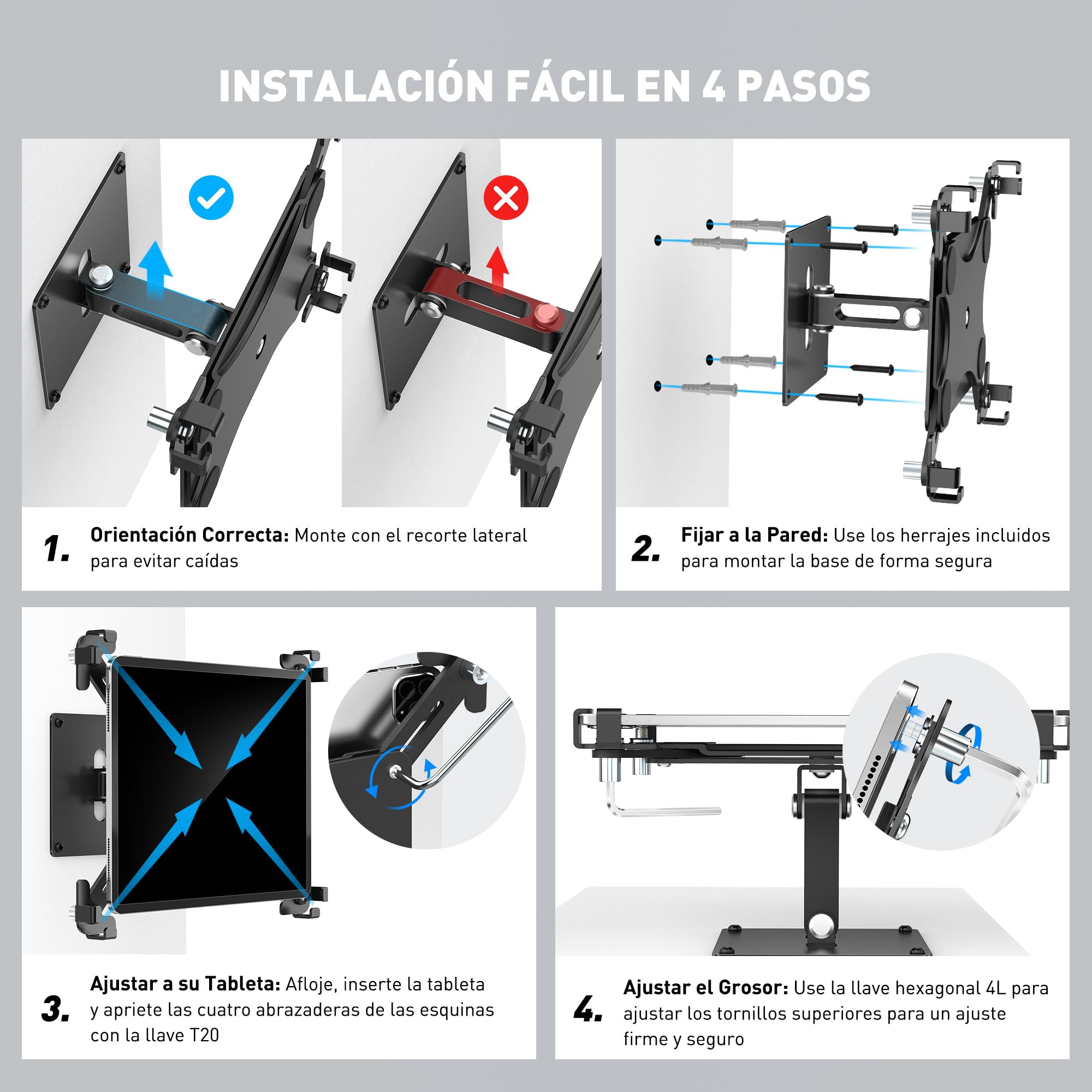AboveTEK Soporte de pared universal para tablet, antirrobo, con carcasa con cerradura, para tabletas de 9,7 a 13 pulgadas, aluminio resistente, ideal para POS, soporte VESA giratorio e inclinable de