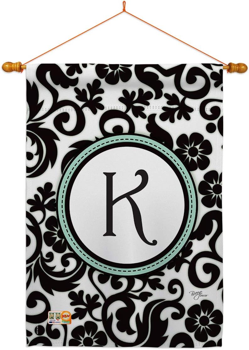 Damask K Initial House Flag Monogram Country Living Simply Beauty Floral Vintage Letter Everday Classic Small Decorative Gift Yard Banner Made In USA 28 X 40