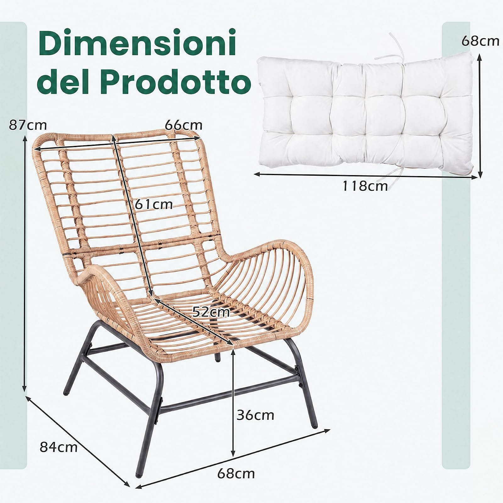 SOARS Poltrona da Giardino in Rattan PE, Sedia Relax con Cuscino Imbottito, Portata 180 KG, Sedile Ampio, Schienale e Braccioli, Poltrona Ergonomica per Balcone, Terrazza, Patio, Salotto (1,Bianco)