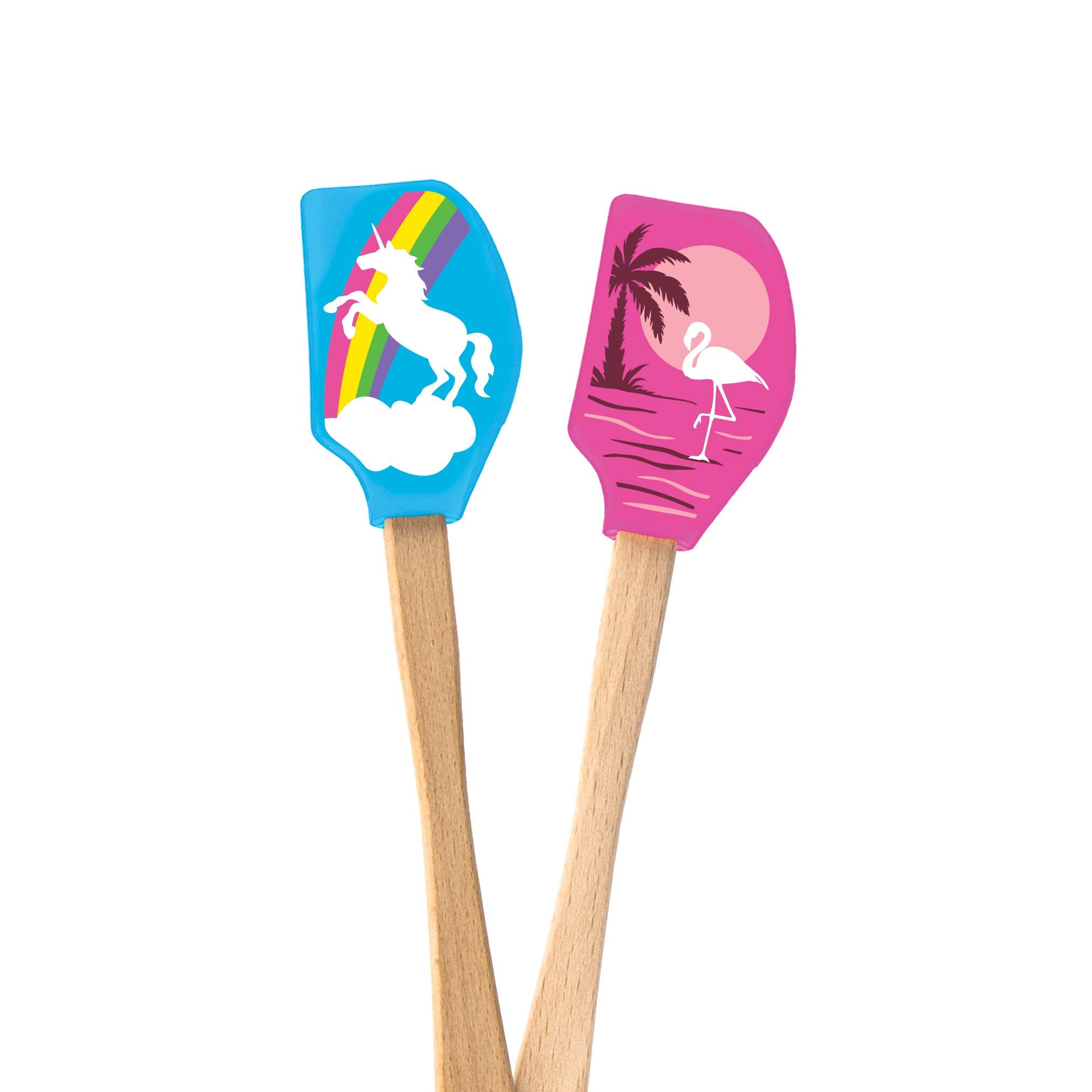 Tovolo 81-34310 Mini espátulas de silicona con diseño de unicornio y flamenco, resistentes al calor, aptos para lavavajillas, juego de 2