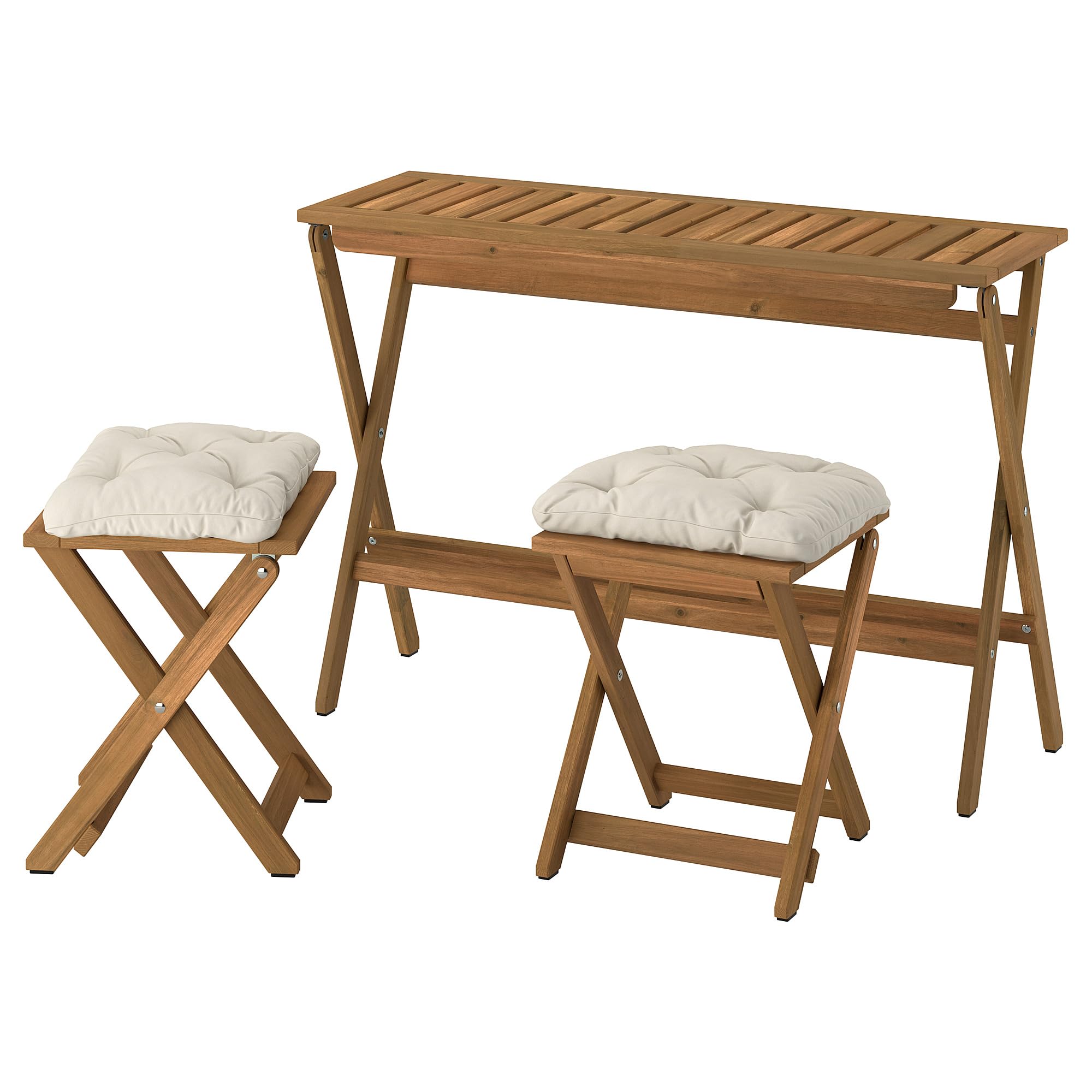 Table et 2 tabourets pliables NÄMMARÖ avec coussins gris