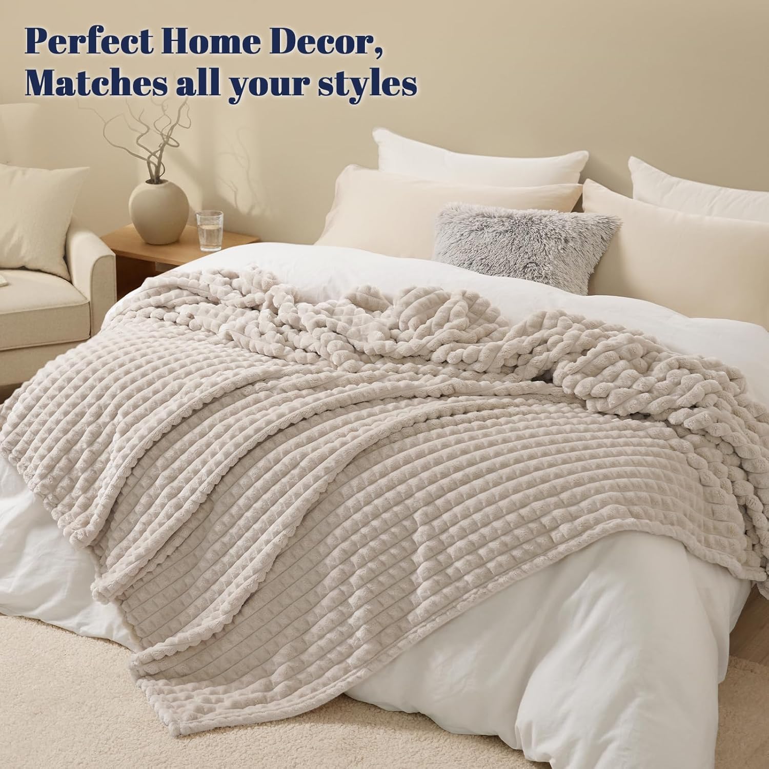 PHF Luxury Soft Fleece Blanket King Size, No Shed No Pilling, 380GSM Fluffy Cozy Throw Blankets for Bed, 108"x90",Lightweight Warm Bedding for Home Decor, Ideal Gift for Women, Oak - Image 7