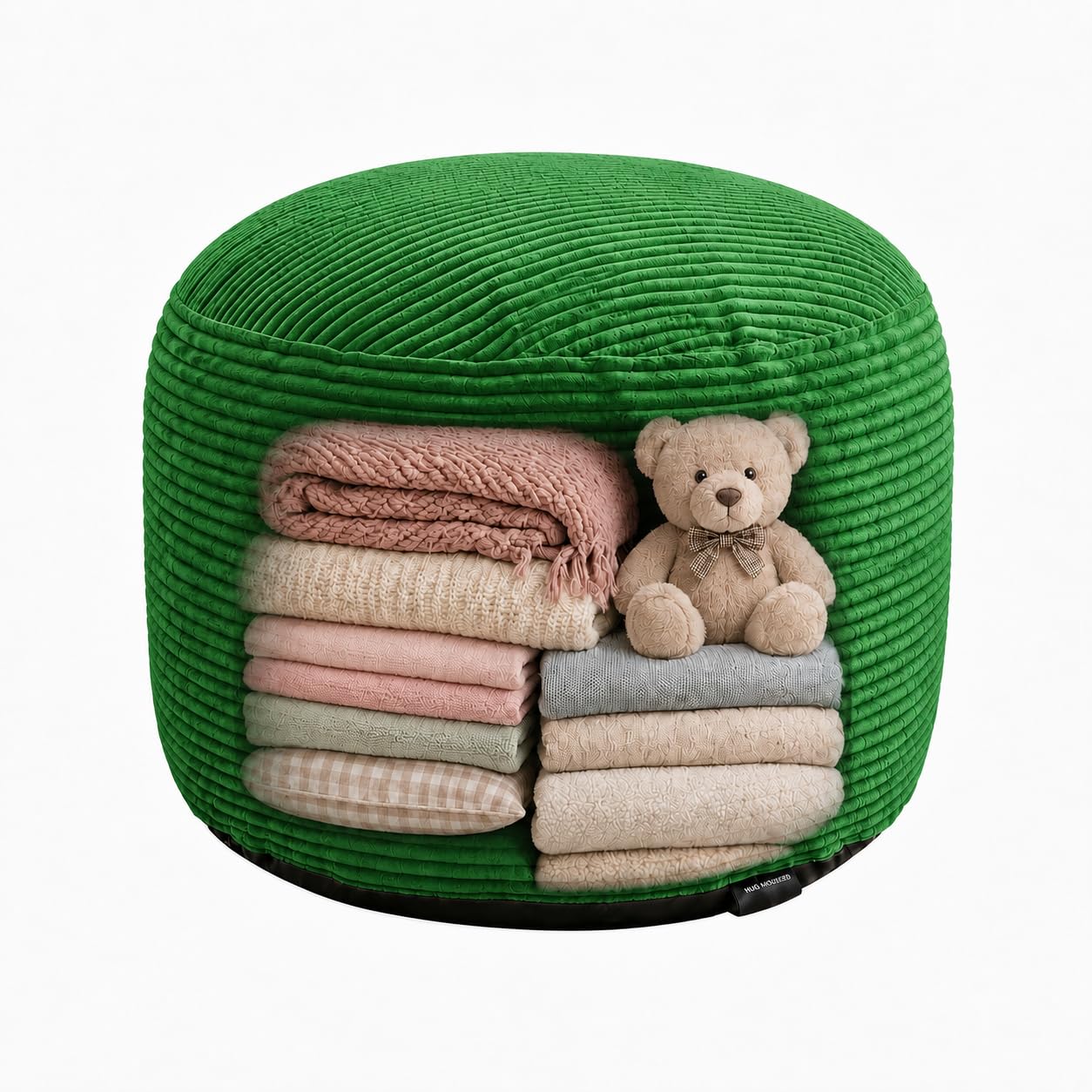 Storage Pouf Cover, No Filler, Corduroy, Grass Green, 24 Inch