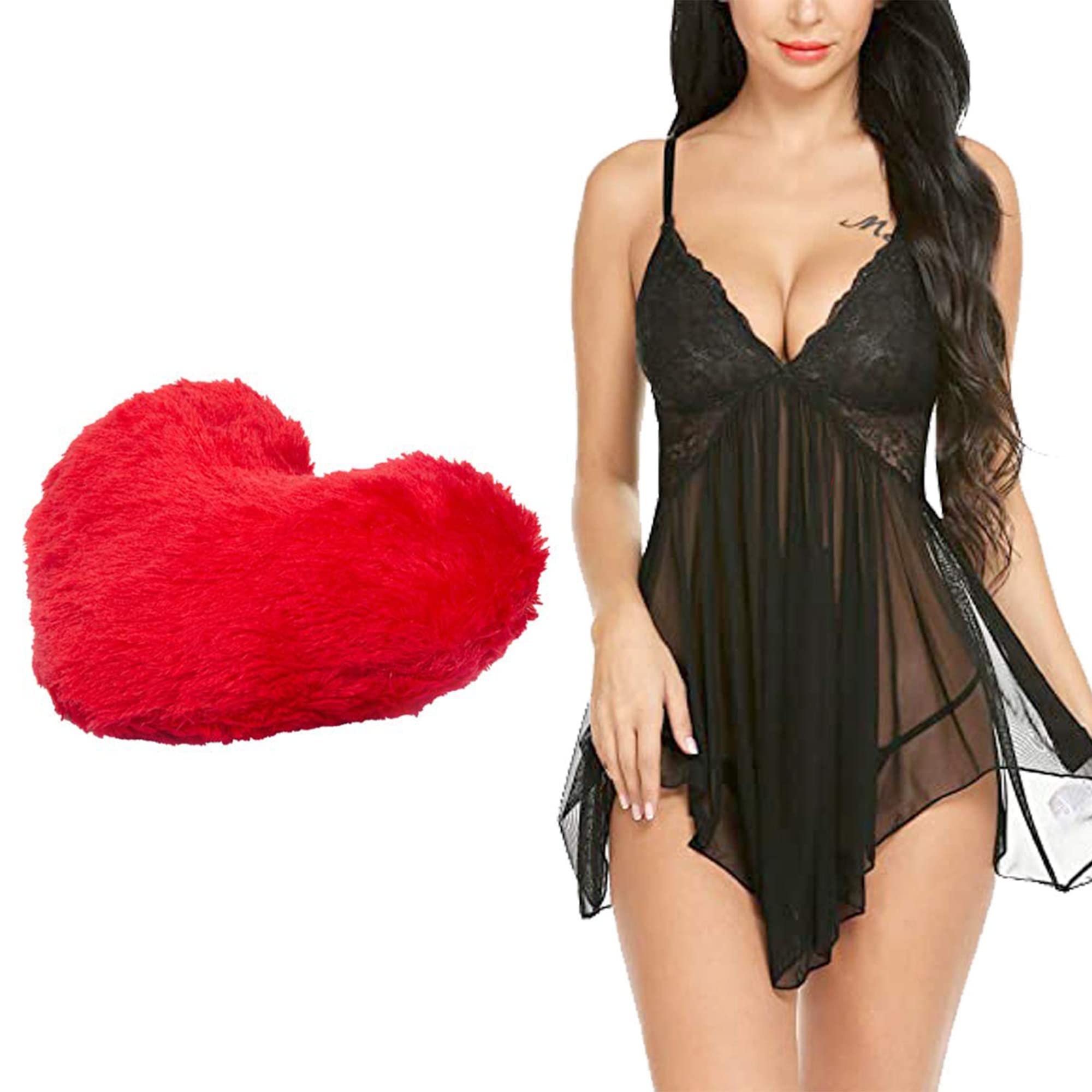 ssoshhub Special Babydoll Lingerie for Women Gift Set for Girlfriend with Heart Pillow Gifts for Wife-picture-30