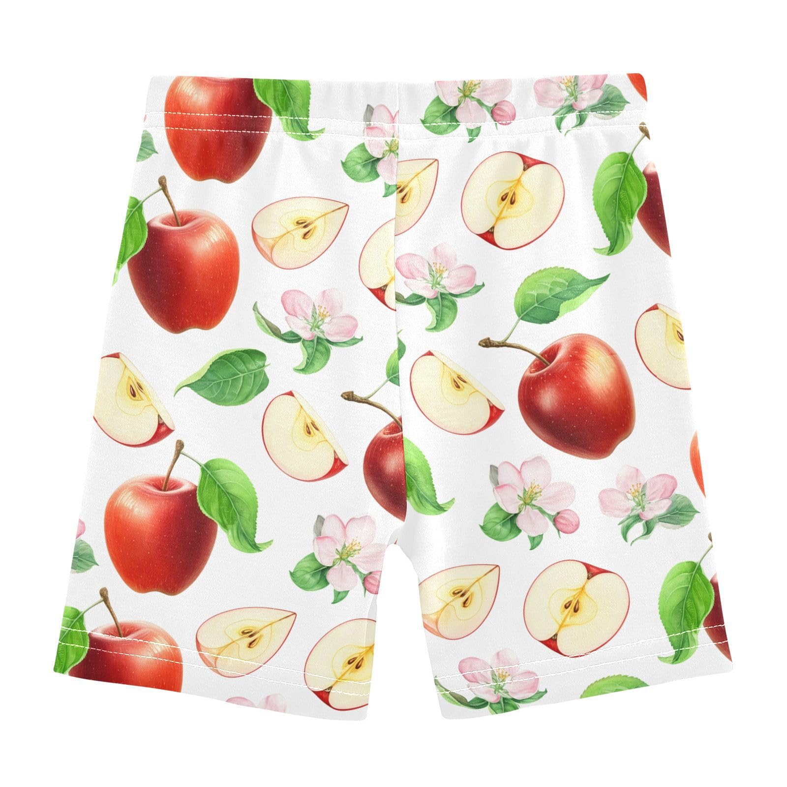 Red Fruits Leaves White Girls Bike Shorts Toddler Soft Cotton Cartwheel Under Dress Dance Shorts